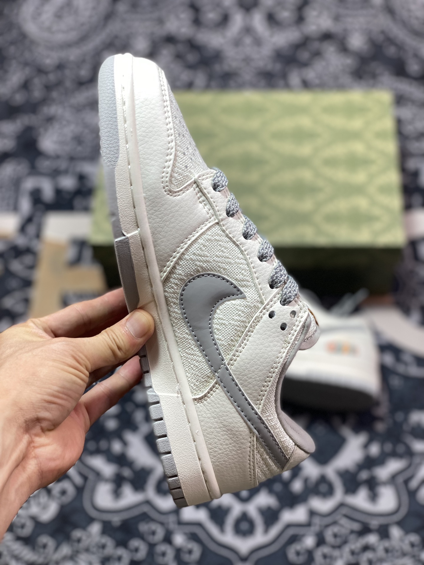 NK Dunk Low Retro ”DIY高端定制” 古驰麻布拼接米白灰 低帮休闲运动板鞋 DQ1098-372