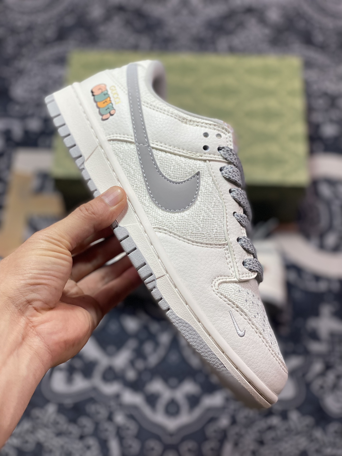 NK Dunk Low Retro ”DIY高端定制” 古驰麻布拼接米白灰 低帮休闲运动板鞋 DQ1098-372