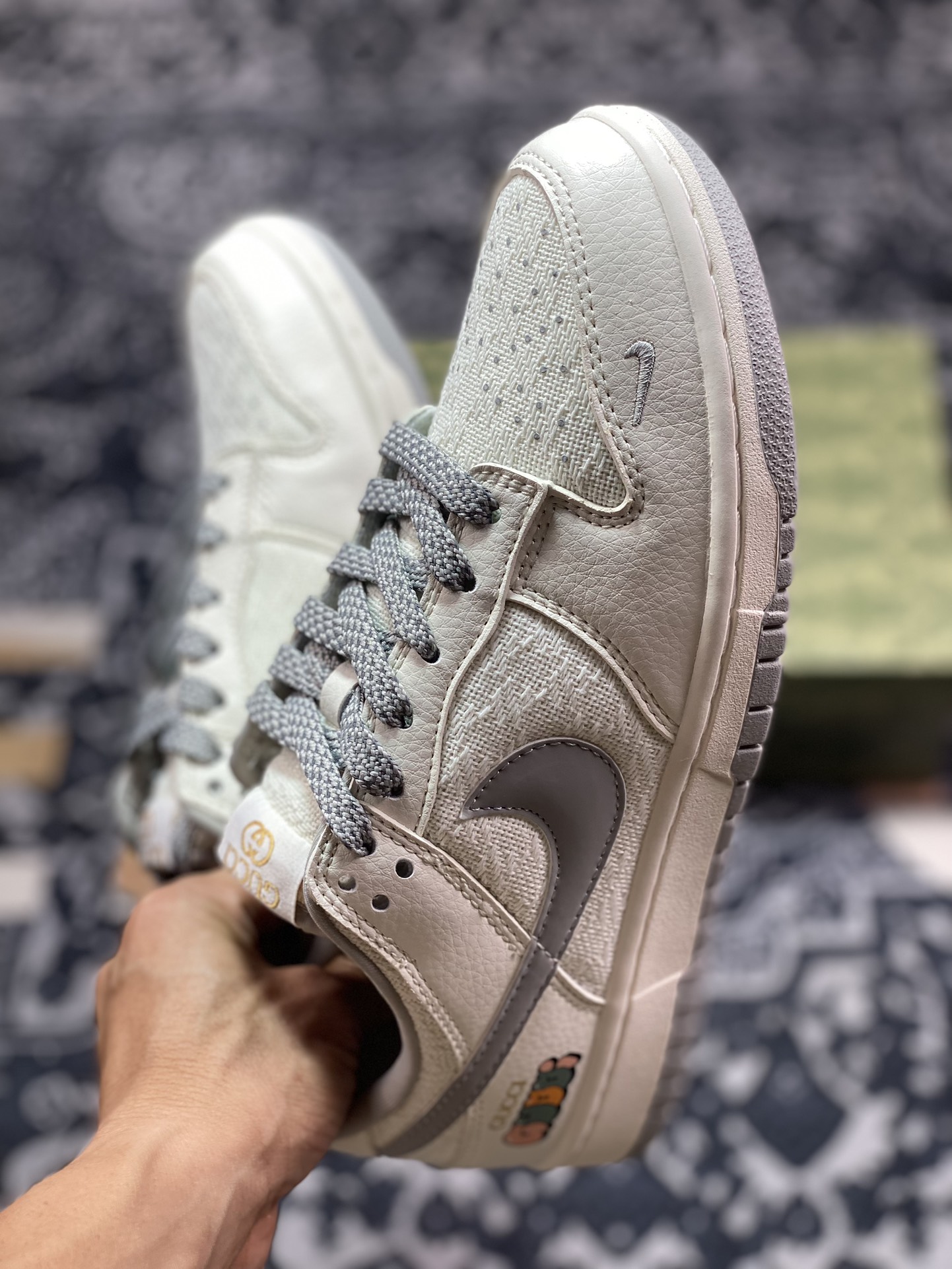 NK Dunk Low Retro ”DIY高端定制” 古驰麻布拼接米白灰 低帮休闲运动板鞋 DQ1098-372