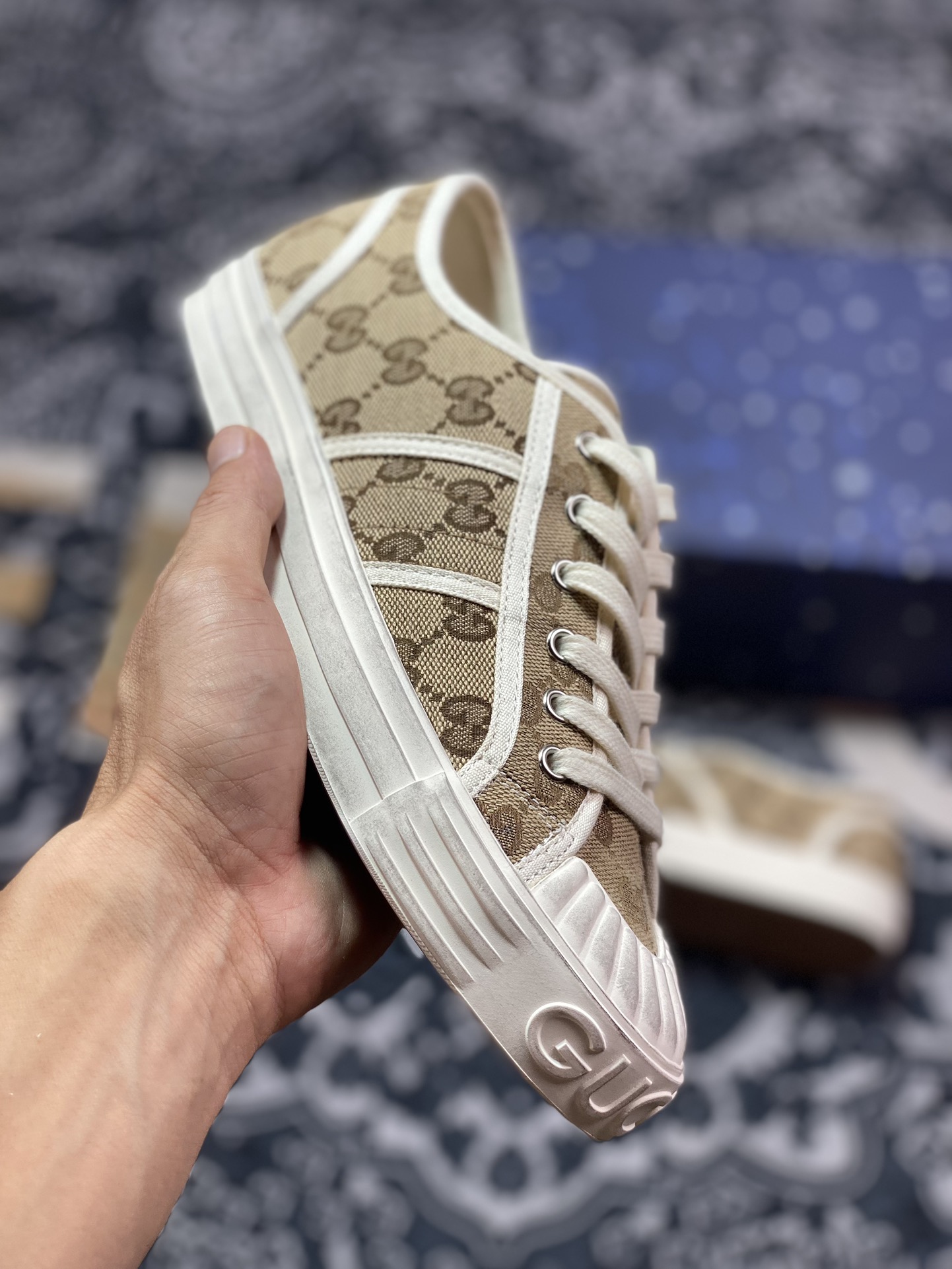 意大利奢侈品牌-古驰Gucci Lido Low Sneaker 利多岛系列低帮板鞋“帆布乌木棕GG提花”786382 FADFR 9746