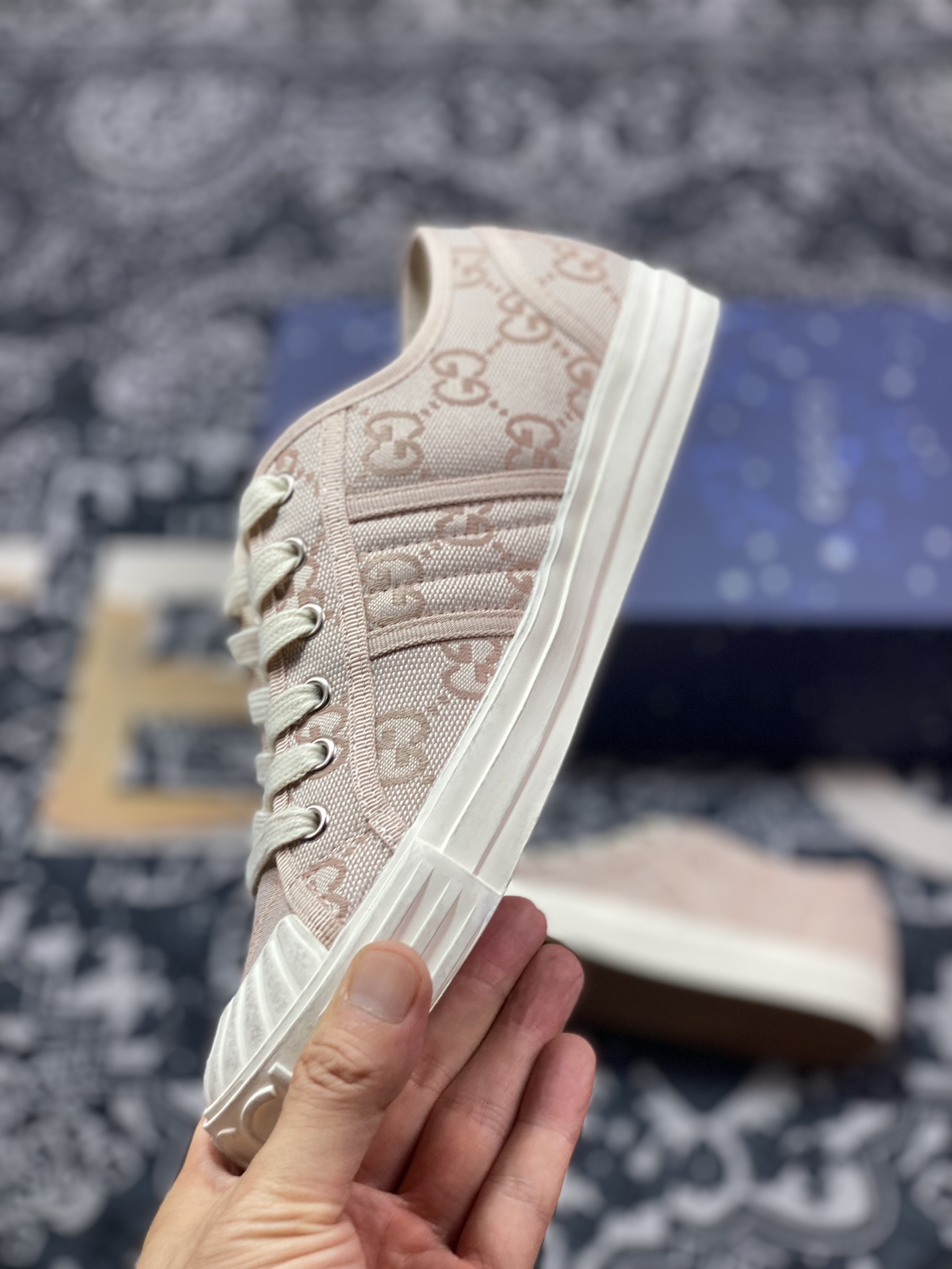 意大利奢侈品牌-古驰Gucci Lido Low Sneaker 利多岛系列低帮板鞋“帆布浅粉GG提花”786382 FADFP 4044