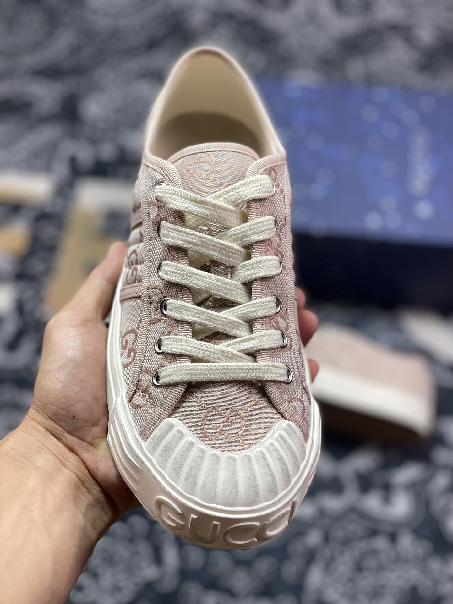 意大利奢侈品牌-古驰Gucci Lido Low Sneaker 利多岛系列低帮板鞋“帆布浅粉GG提花”786382 FADFP 4044