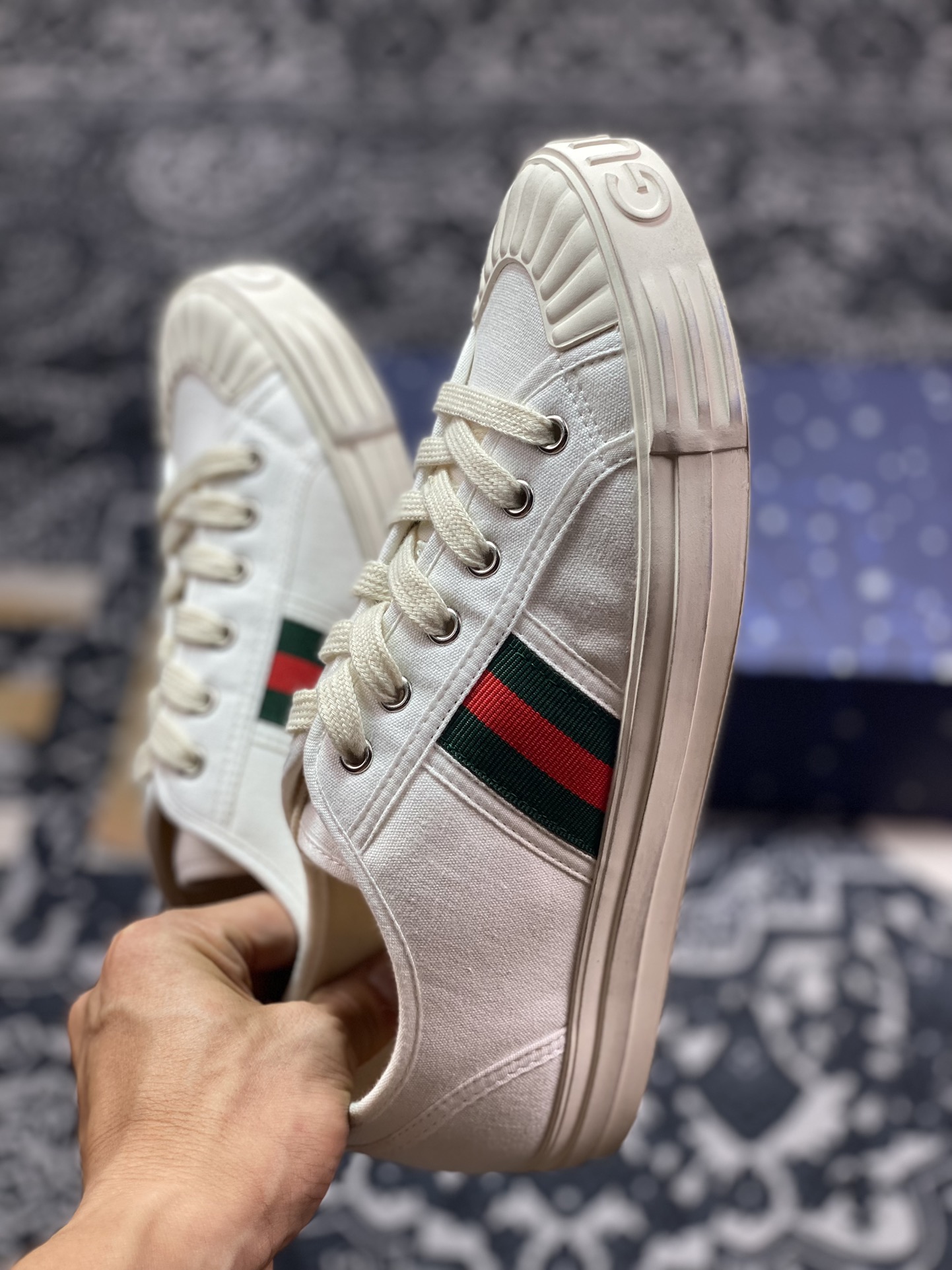 古驰Gucci Lido Low Sneaker 利多岛系列低帮板鞋“帆布白绿红织带”786366 FADF S9942