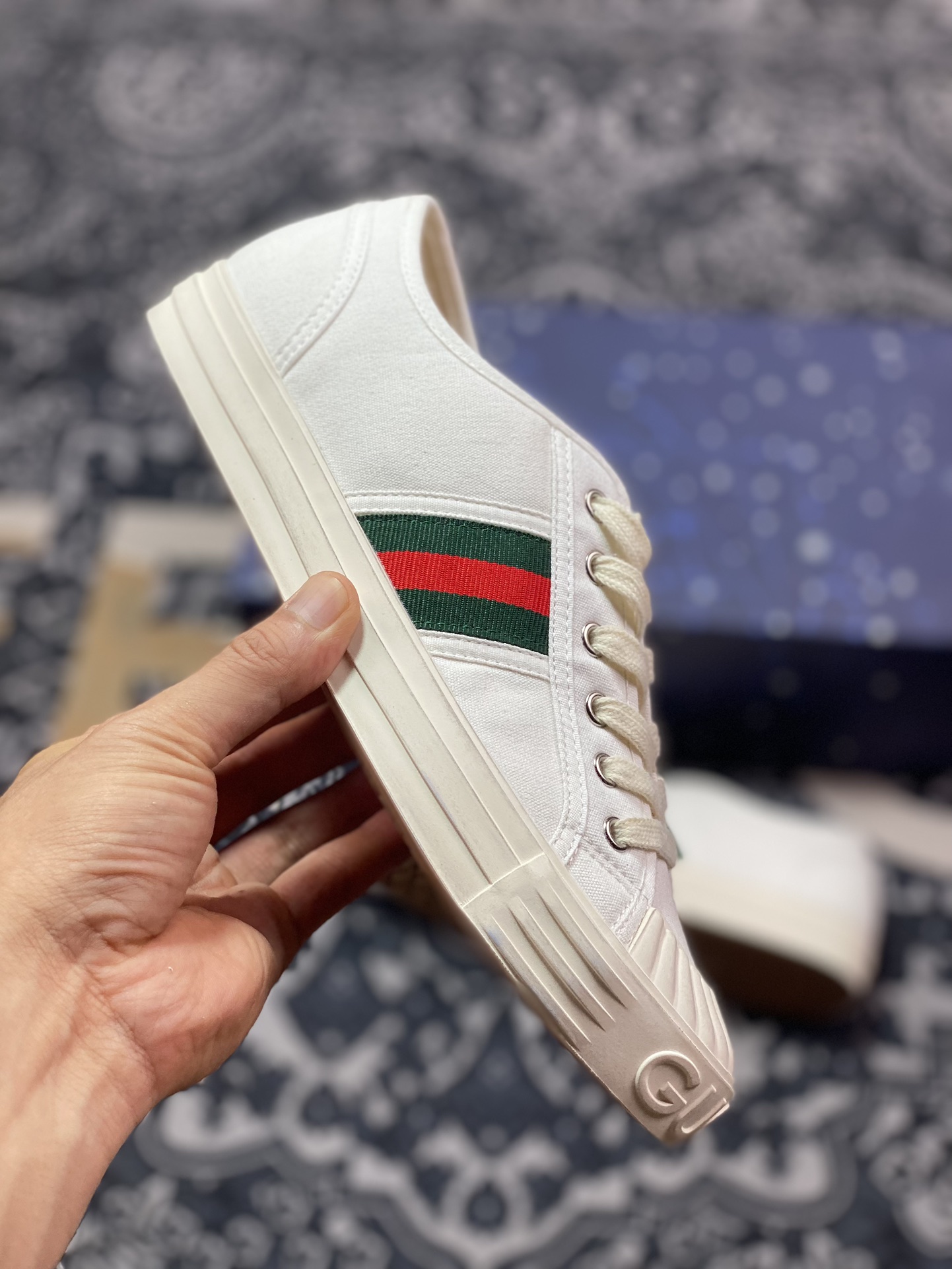 古驰Gucci Lido Low Sneaker 利多岛系列低帮板鞋“帆布白绿红织带”786366 FADF S9942