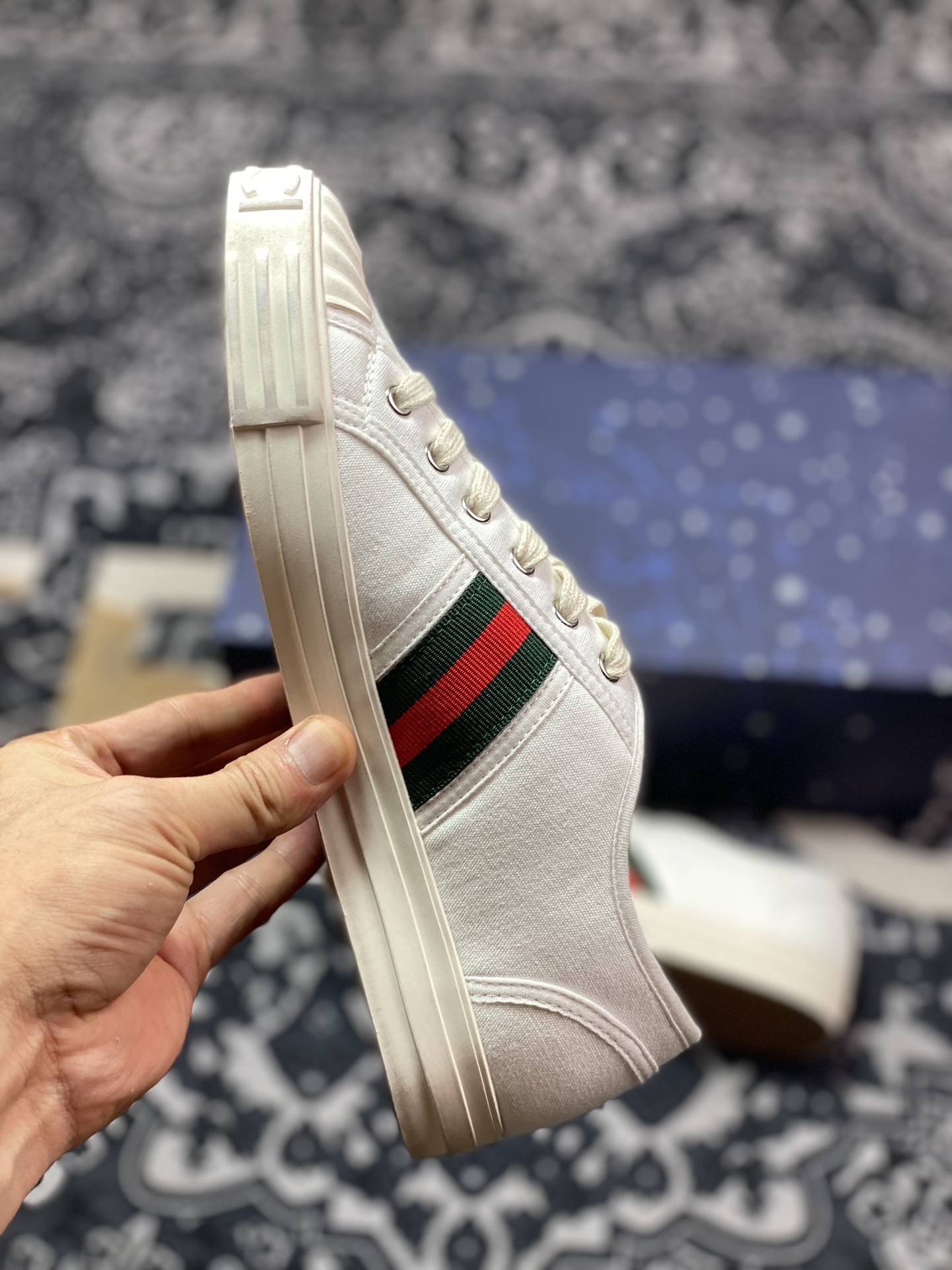 古驰Gucci Lido Low Sneaker 利多岛系列低帮板鞋“帆布白绿红织带”786366 FADF S9942