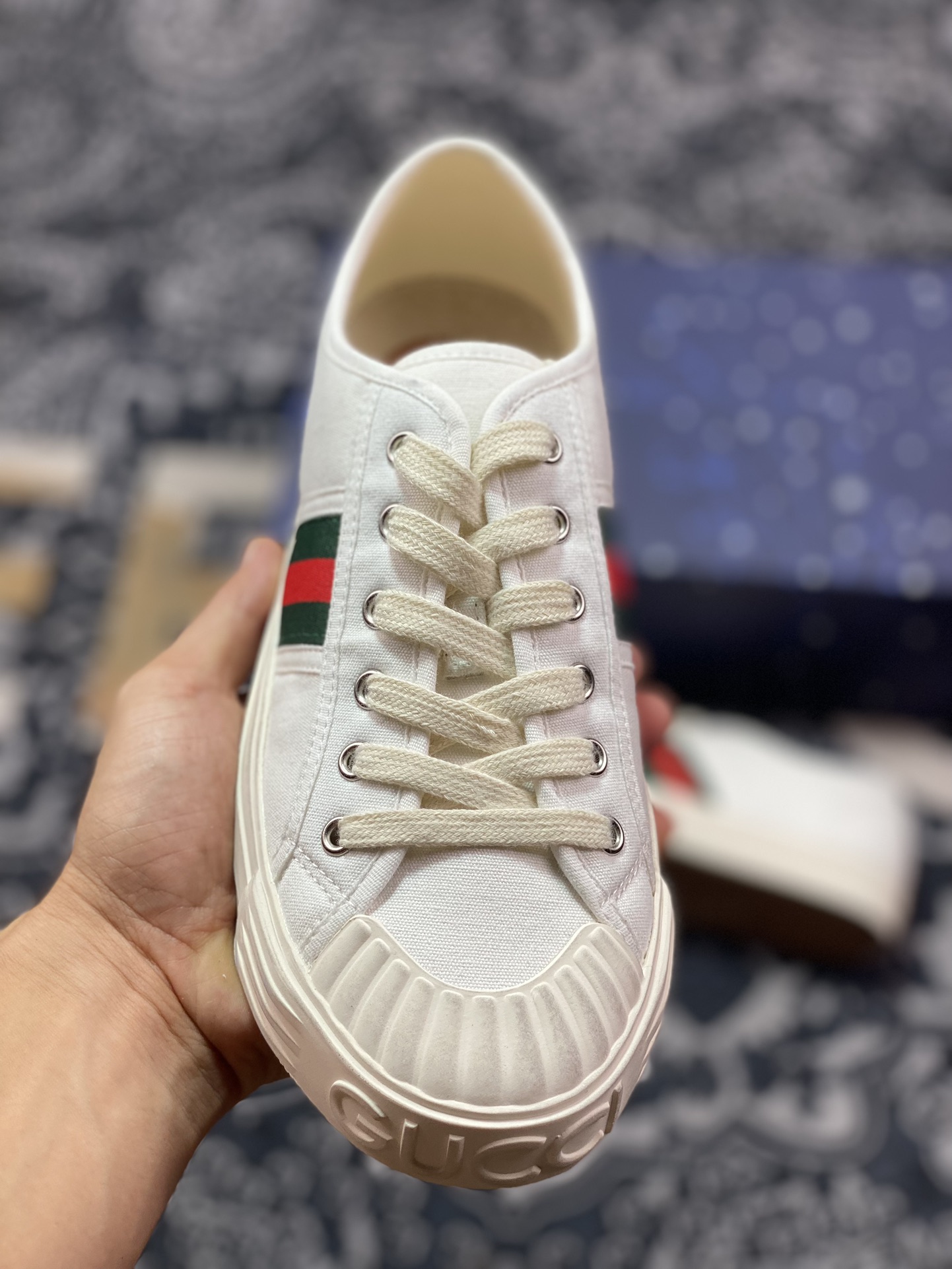 古驰Gucci Lido Low Sneaker 利多岛系列低帮板鞋“帆布白绿红织带”786366 FADF S9942