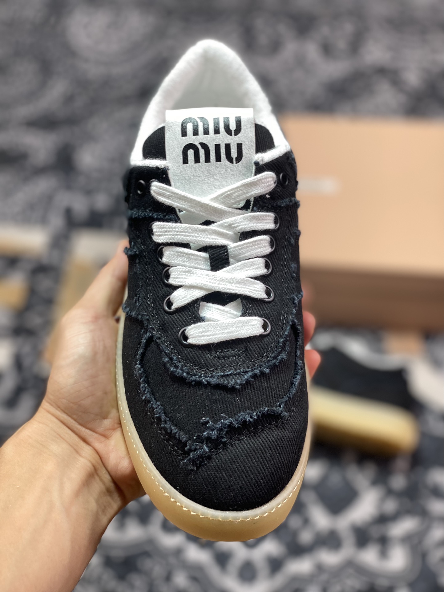 缪缪/MiuMiu Denim Low Sneakers 丹宁牛仔系列低帮板鞋“帆布黑须边生胶底”5E325E_CSL_F0V41_F_005