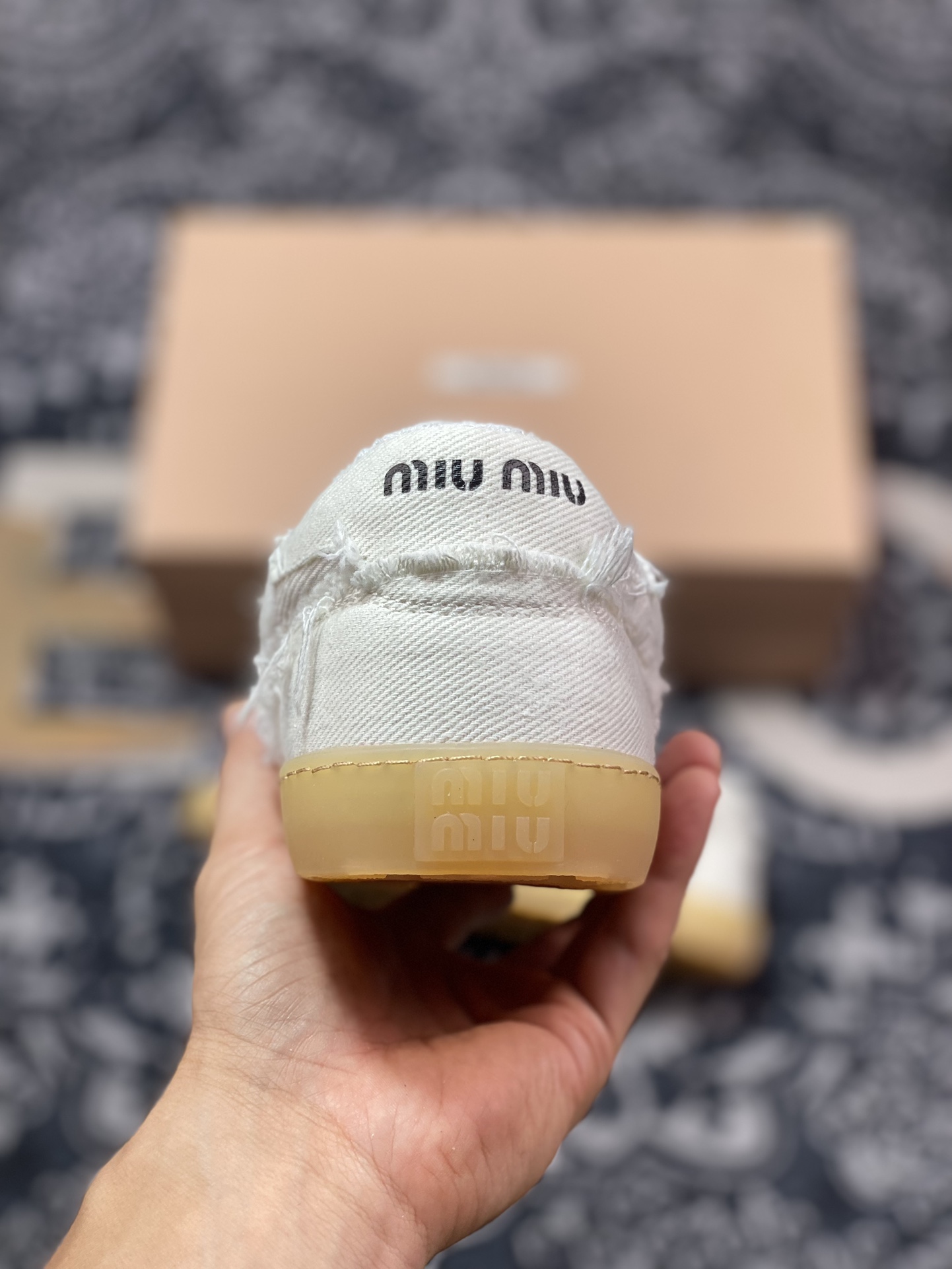 缪缪/MiuMiu Denim Low Sneakers 丹宁牛仔系列低帮复古百搭德训风休闲板鞋“帆布象牙白须边生胶底”5E325E_CSL_F0304_F_005