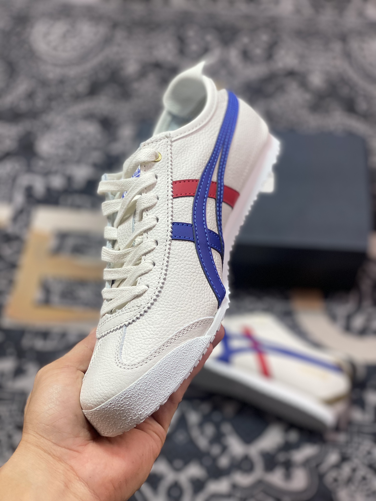 鬼塚虎/Onitsuka Tiger Mexico 66经典墨西哥系列低帮皮革慢跑鞋“皮革白宝蓝红金”D507L-0152