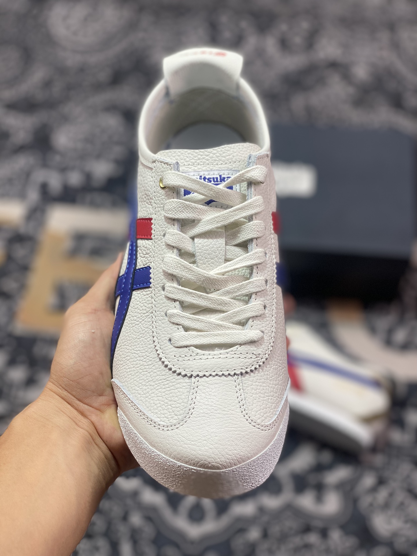 鬼塚虎/Onitsuka Tiger Mexico 66经典墨西哥系列低帮皮革慢跑鞋“皮革白宝蓝红金”D507L-0152