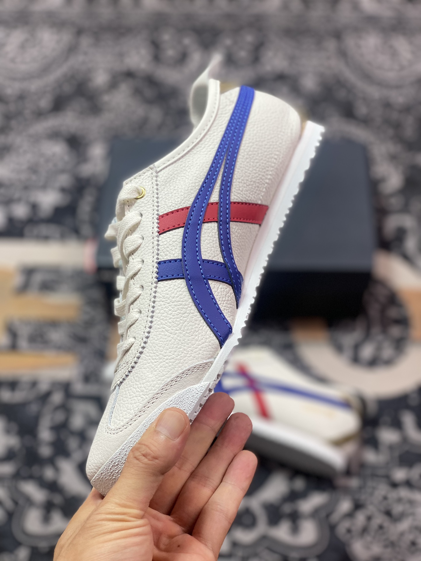 鬼塚虎/Onitsuka Tiger Mexico 66经典墨西哥系列低帮皮革慢跑鞋“皮革白宝蓝红金”D507L-0152