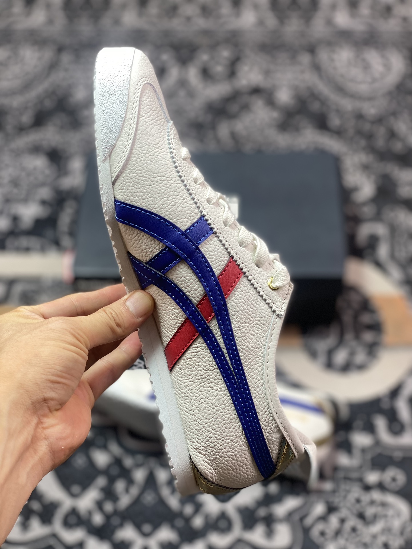 鬼塚虎/Onitsuka Tiger Mexico 66经典墨西哥系列低帮皮革慢跑鞋“皮革白宝蓝红金”D507L-0152