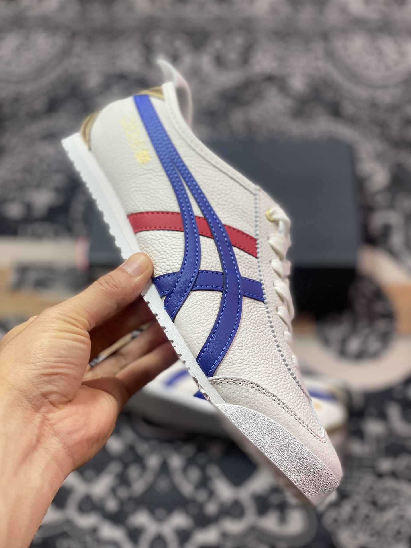 鬼塚虎/Onitsuka Tiger Mexico 66经典墨西哥系列低帮皮革慢跑鞋“皮革白宝蓝红金”D507L-0152