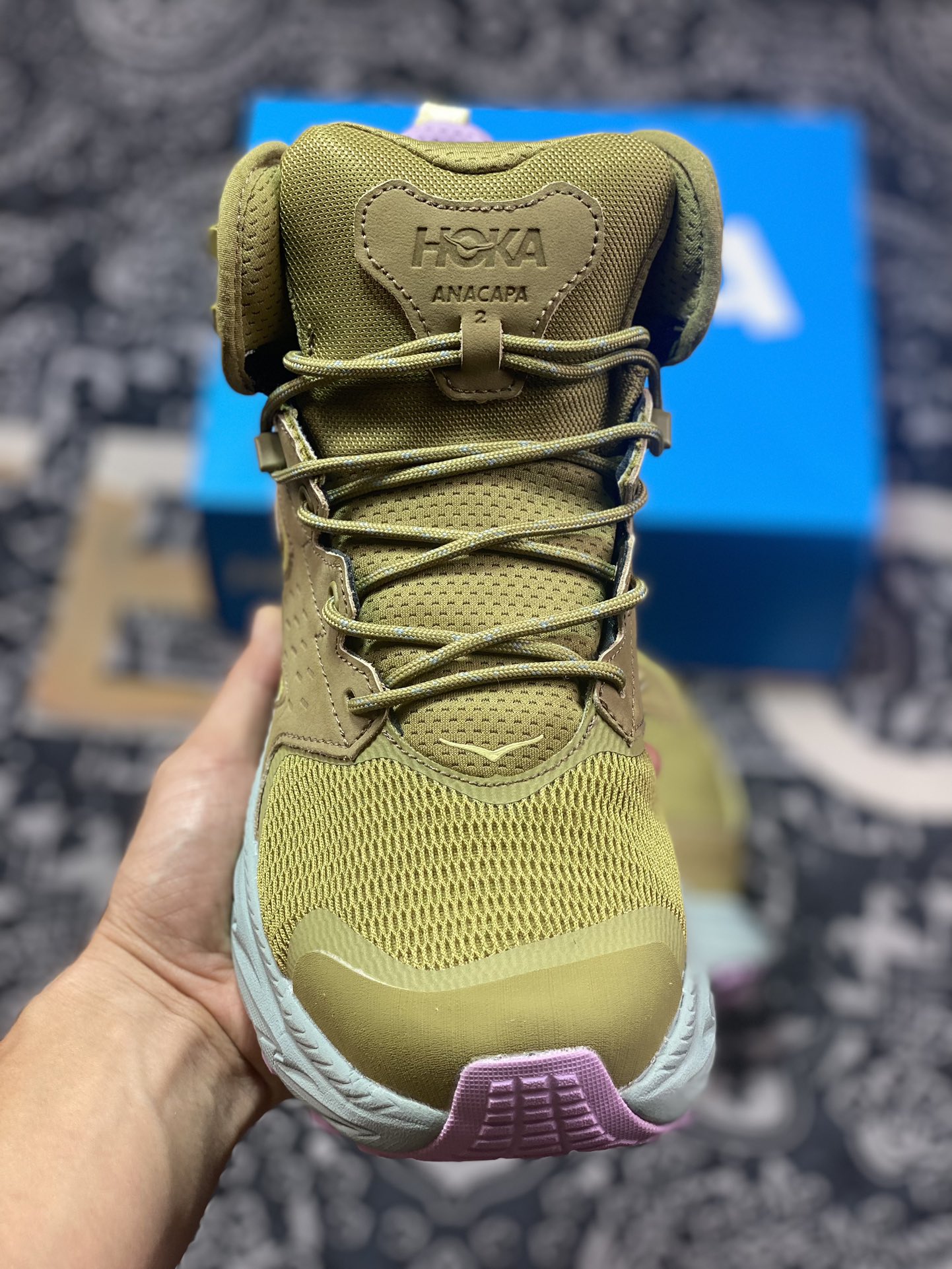 美国新兴跑鞋品牌Hoka One One Anacapa 2 Mid Gore Tex 阿纳卡帕2代运动鞋“苔藓绿紫”1142831/GMAG