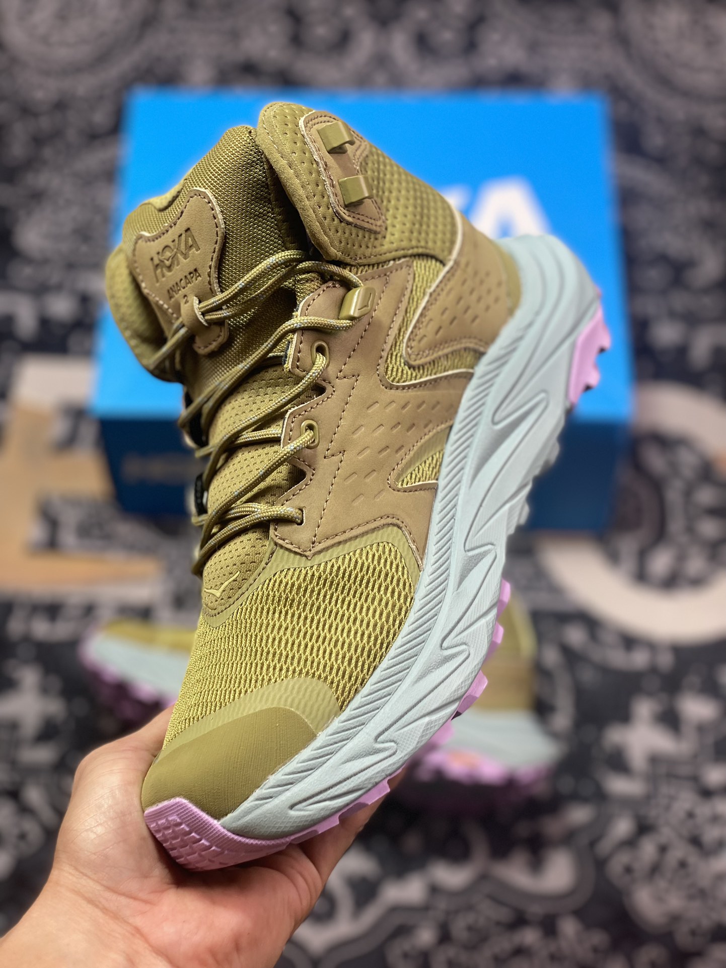 美国新兴跑鞋品牌Hoka One One Anacapa 2 Mid Gore Tex 阿纳卡帕2代运动鞋“苔藓绿紫”1142831/GMAG