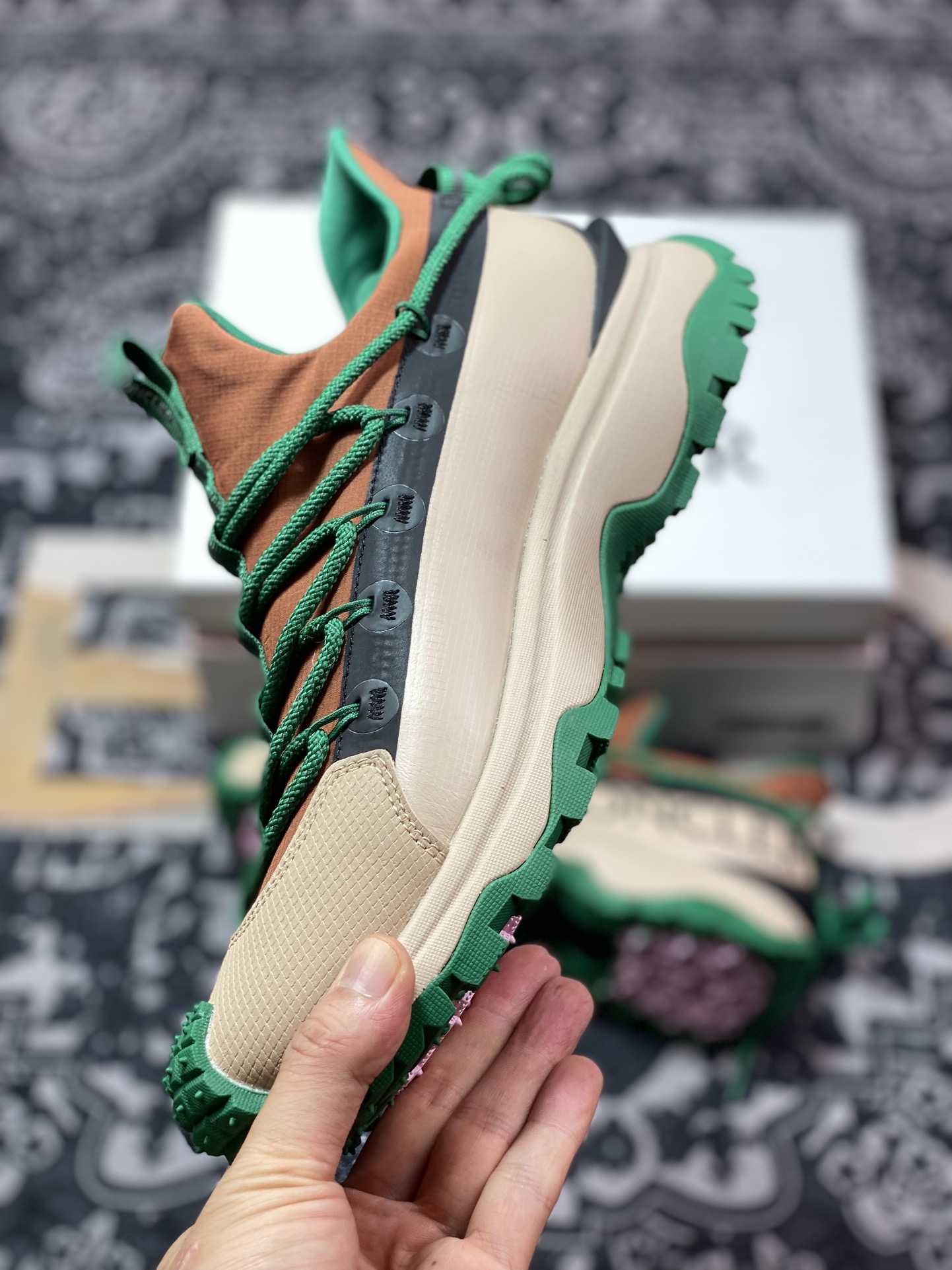 蒙口Moncler Trailgrip Lite 2 越野旅行2代系列袜套式低帮登山运动鞋“卡其黄褐绿”4M00240M3457P38