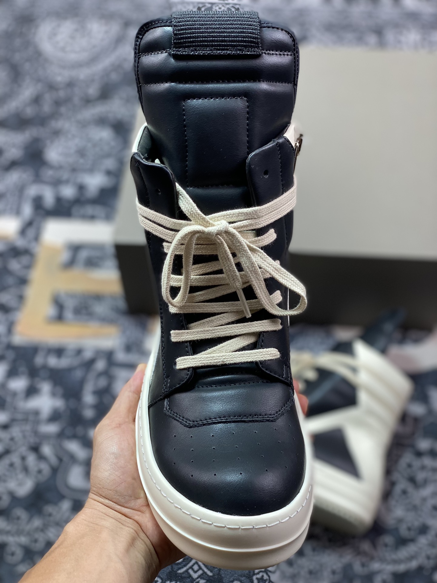 纯原 Rick Owens瑞克 欧文斯 23 Leather High Sneakers”Black/Milk” 暗黑高街经典休闲运动厚底板鞋