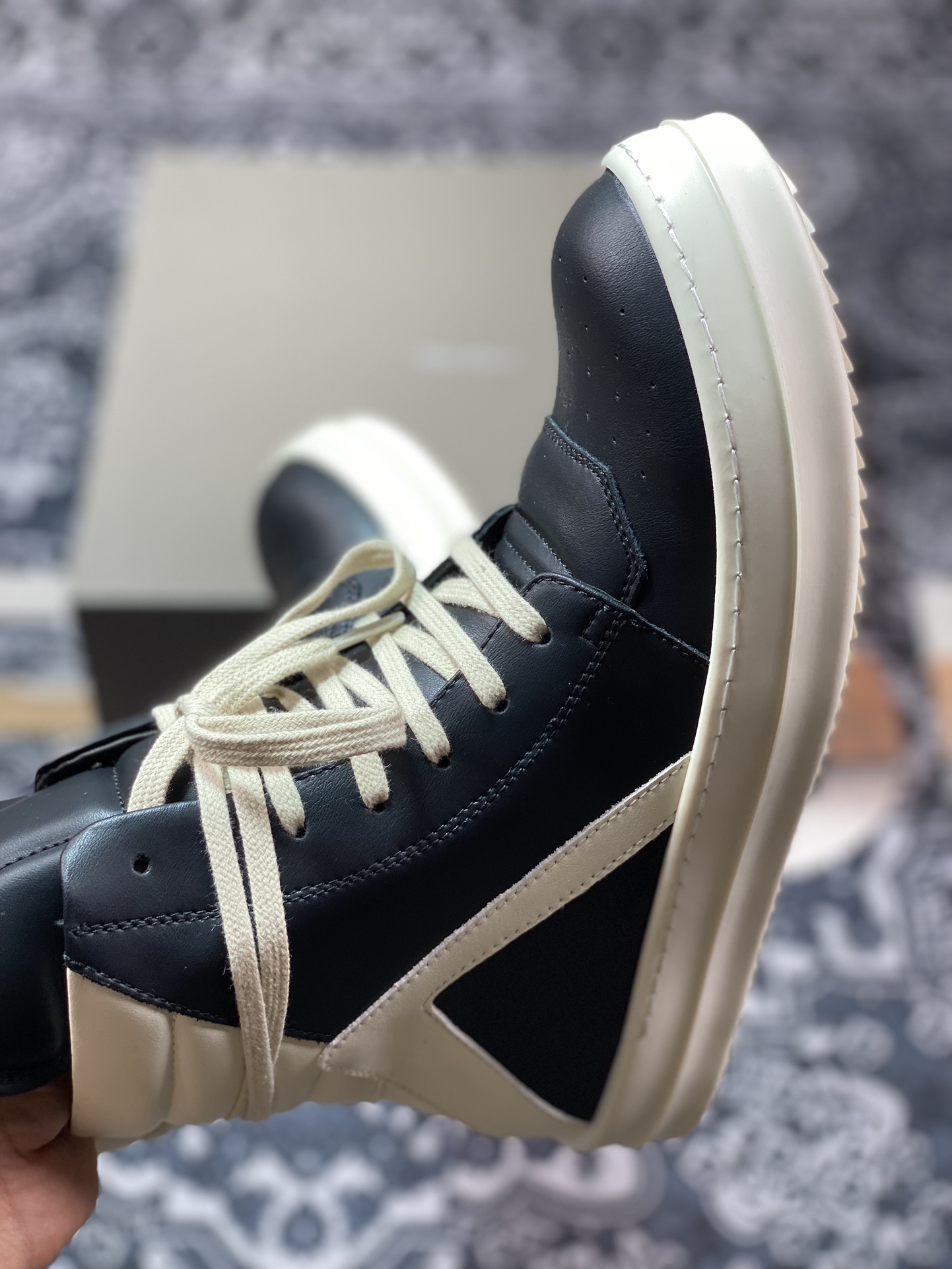 纯原 Rick Owens瑞克 欧文斯 23 Leather High Sneakers”Black/Milk” 暗黑高街经典休闲运动厚底板鞋