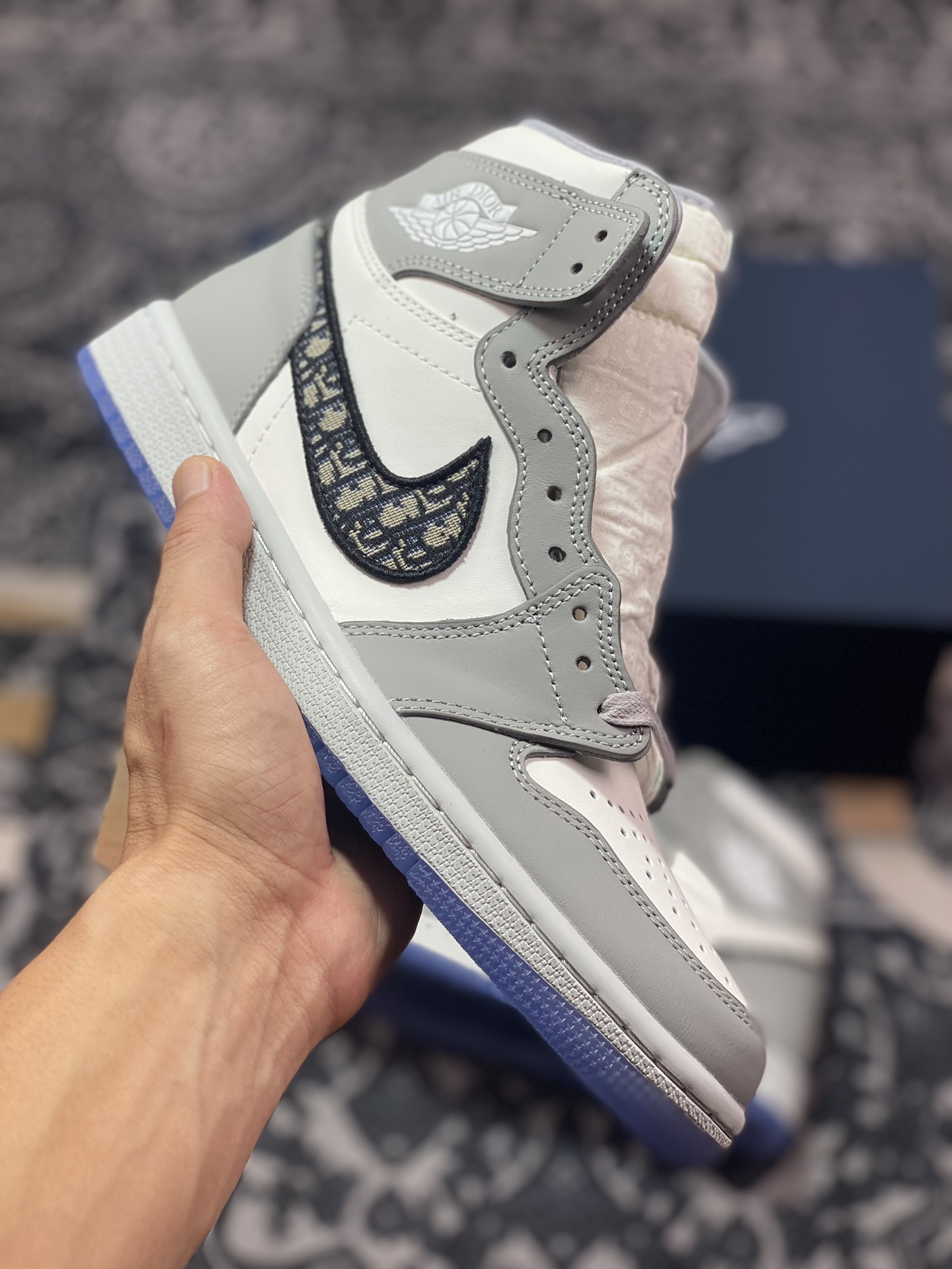 迪奥Dior x Nike Air Jordan Brand High 1 OG”Grey”AJ1乔丹一代经典高帮文化百搭休闲运动篮球鞋“联名白灰冰蓝大迪奥”CN8607-002