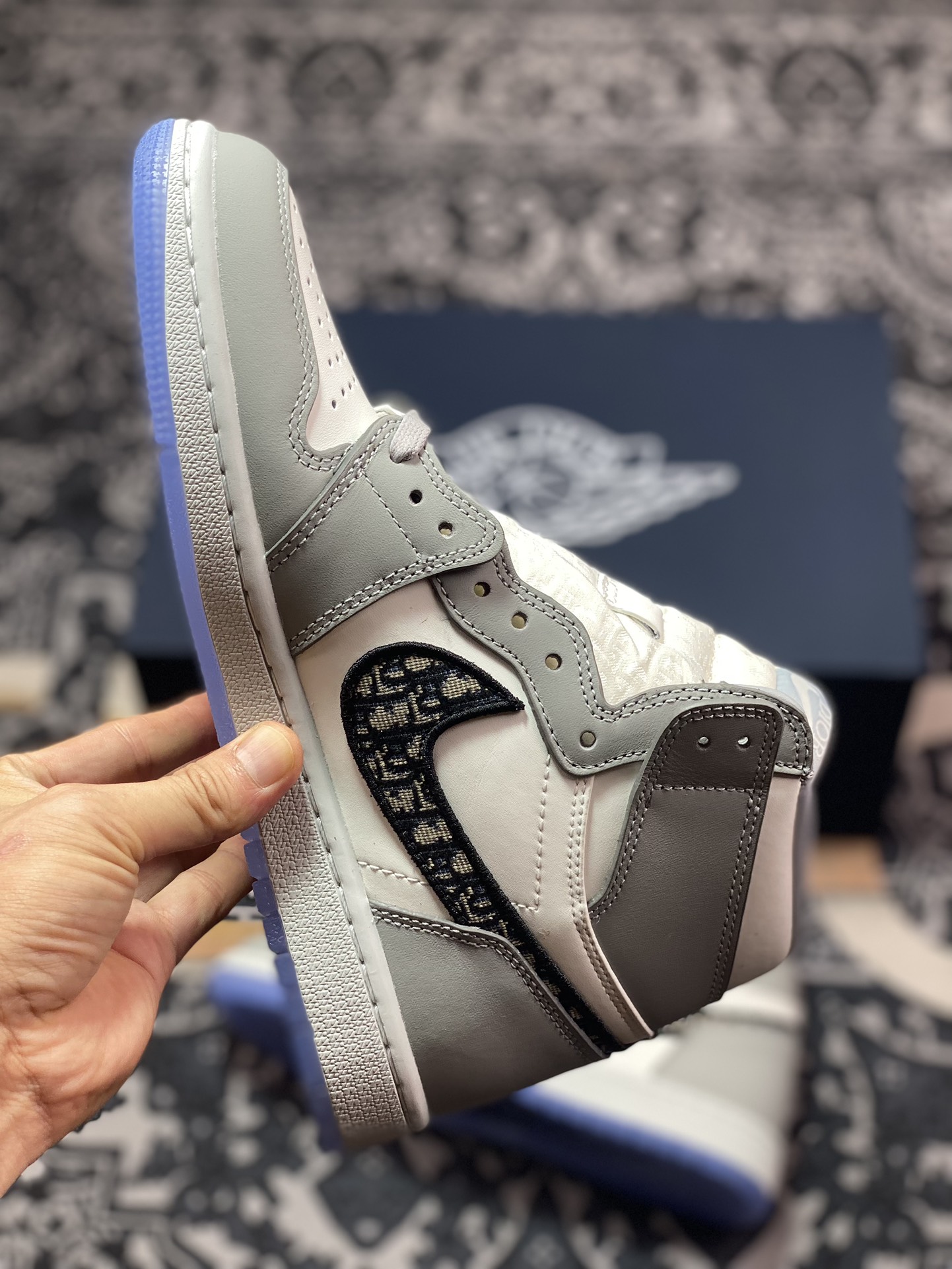 迪奥Dior x Nike Air Jordan Brand High 1 OG”Grey”AJ1乔丹一代经典高帮文化百搭休闲运动篮球鞋“联名白灰冰蓝大迪奥”CN8607-002