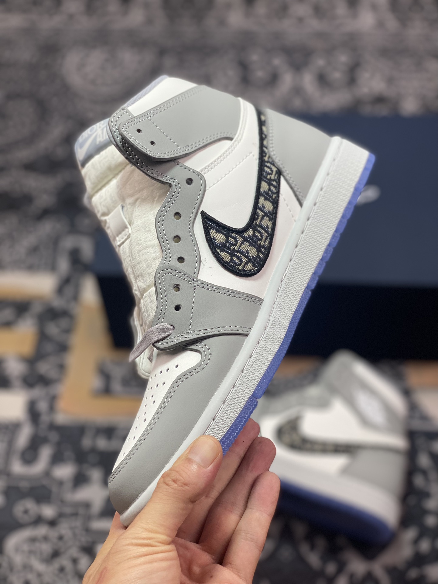 迪奥Dior x Nike Air Jordan Brand High 1 OG”Grey”AJ1乔丹一代经典高帮文化百搭休闲运动篮球鞋“联名白灰冰蓝大迪奥”CN8607-002