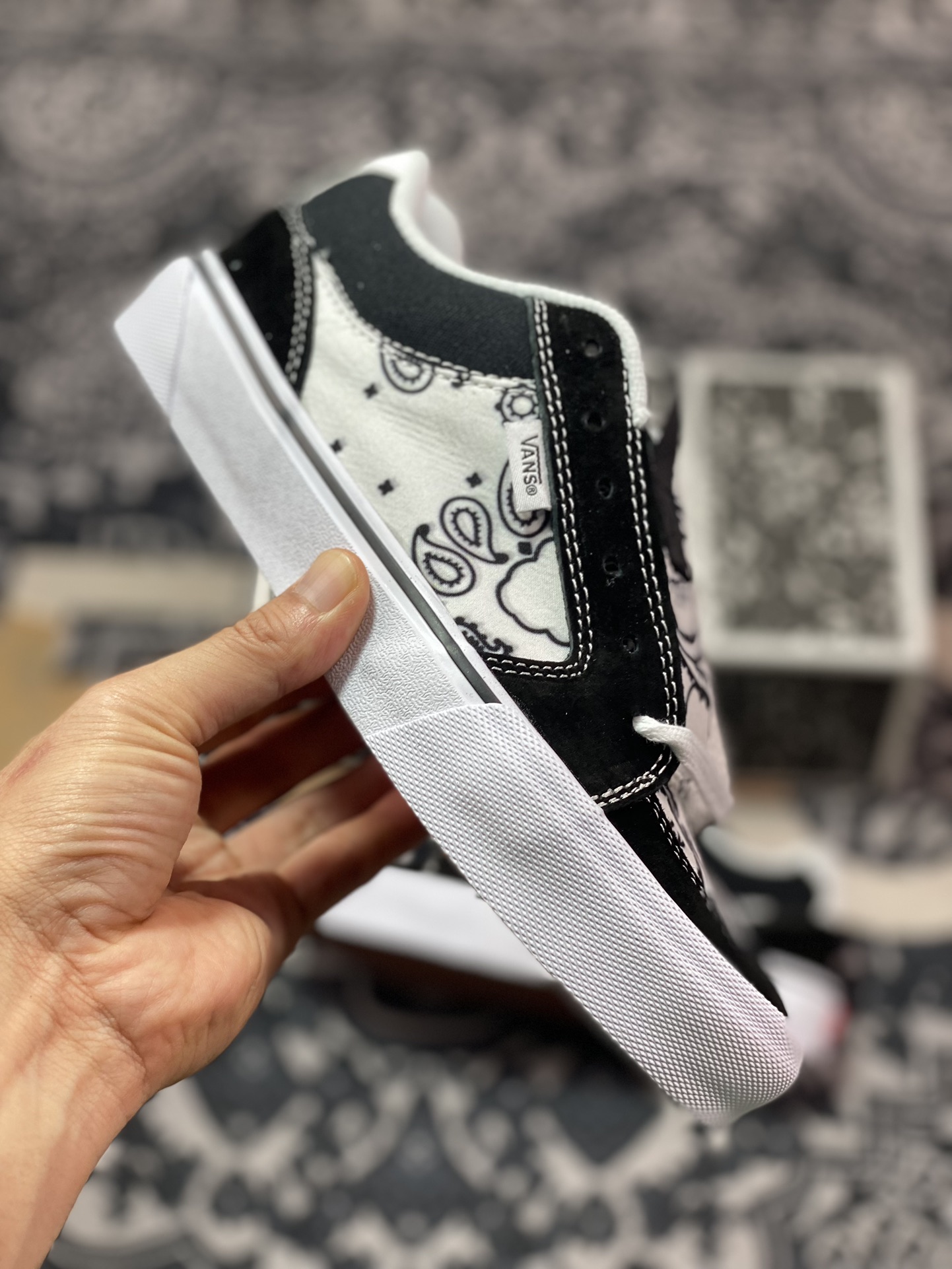 Vans Chukka Push 黑白腰果花 官方新款 防滑低帮休闲滑板鞋