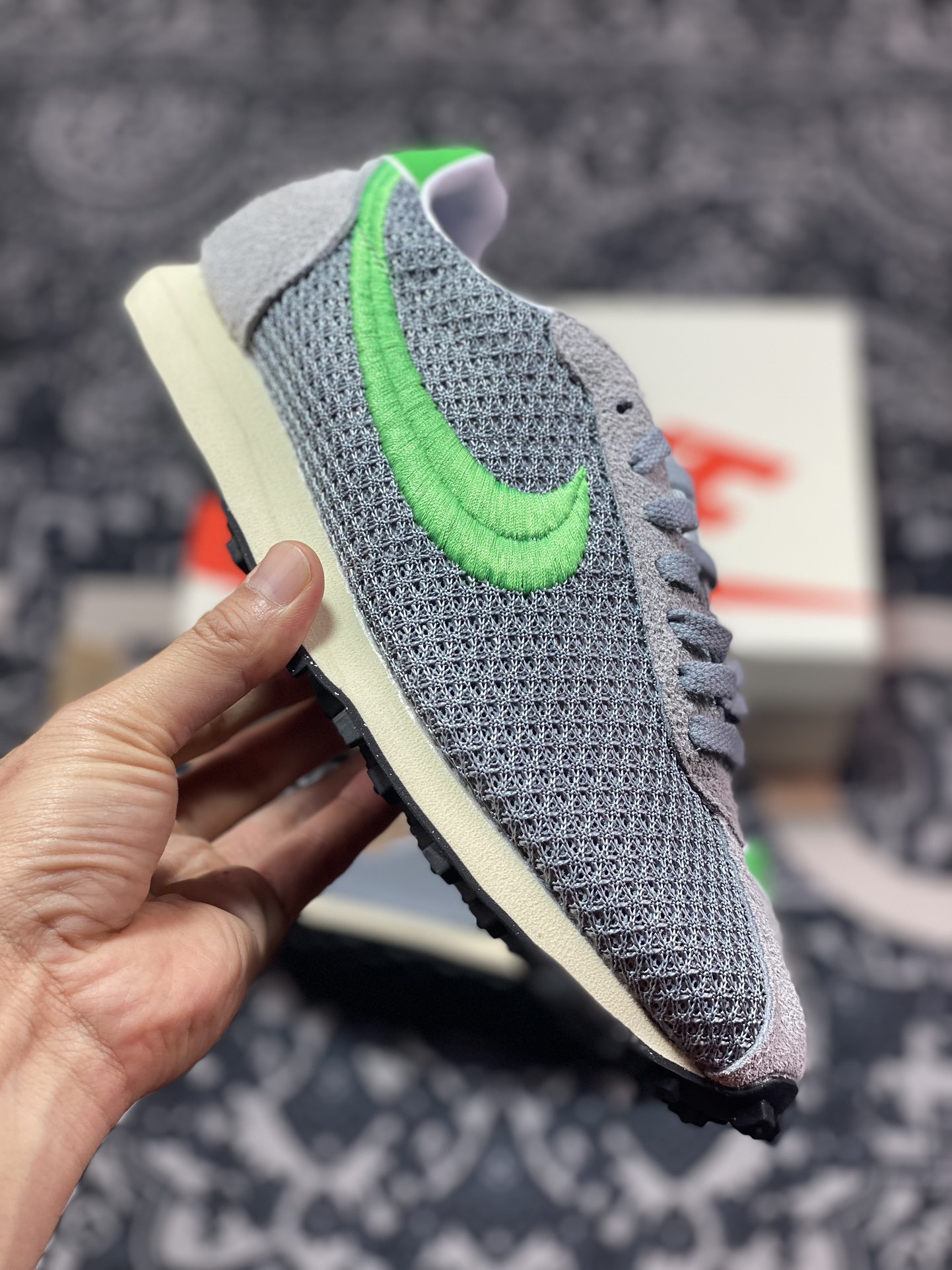 斯图西/Stüssy x Nike LD-1000 SP”Particle Grey”华夫一代系列华夫慢跑鞋“联名深灰荧光绿电绣钩子”FQ5369-002