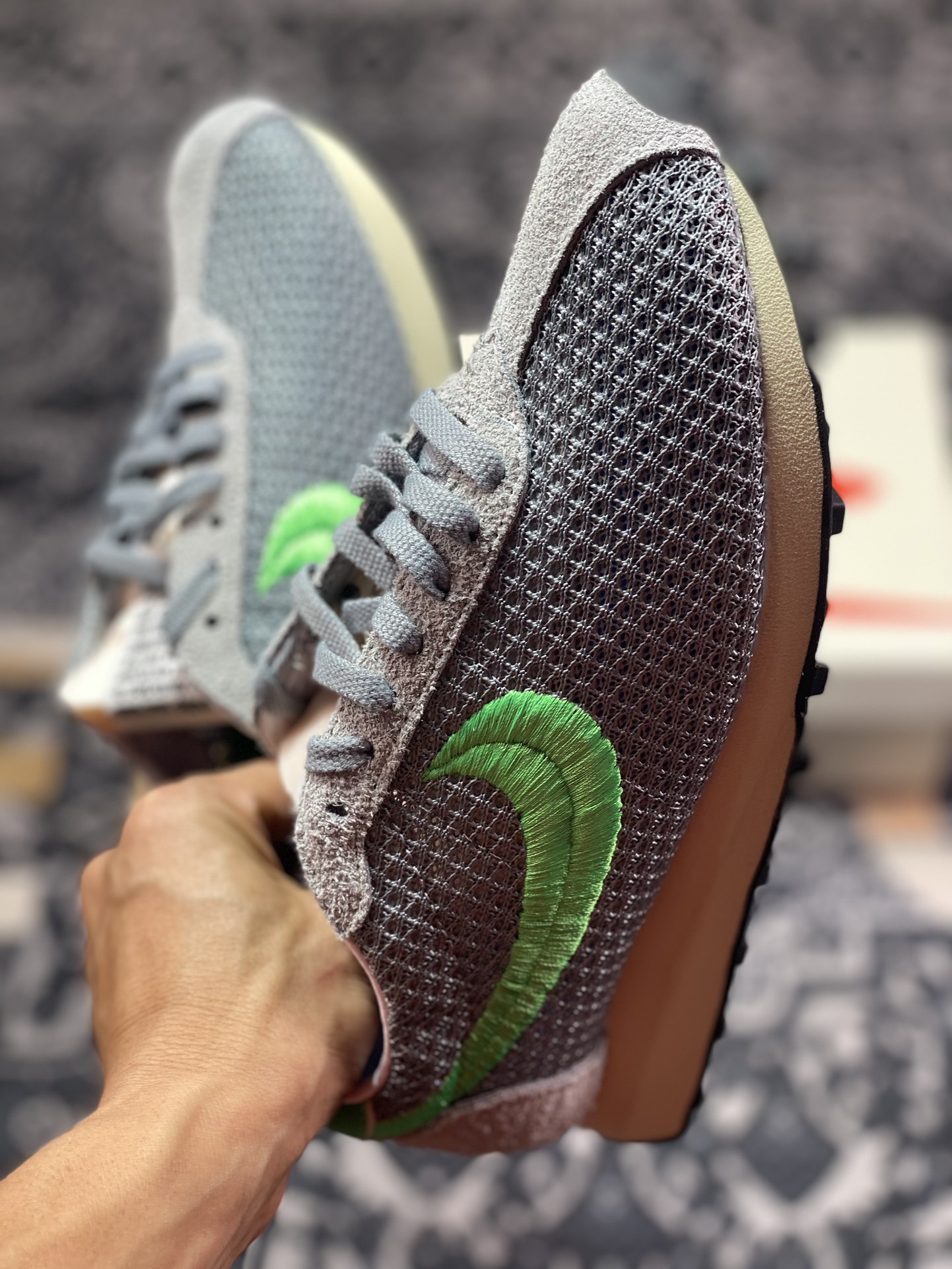 斯图西/Stüssy x Nike LD-1000 SP”Particle Grey”华夫一代系列华夫慢跑鞋“联名深灰荧光绿电绣钩子”FQ5369-002