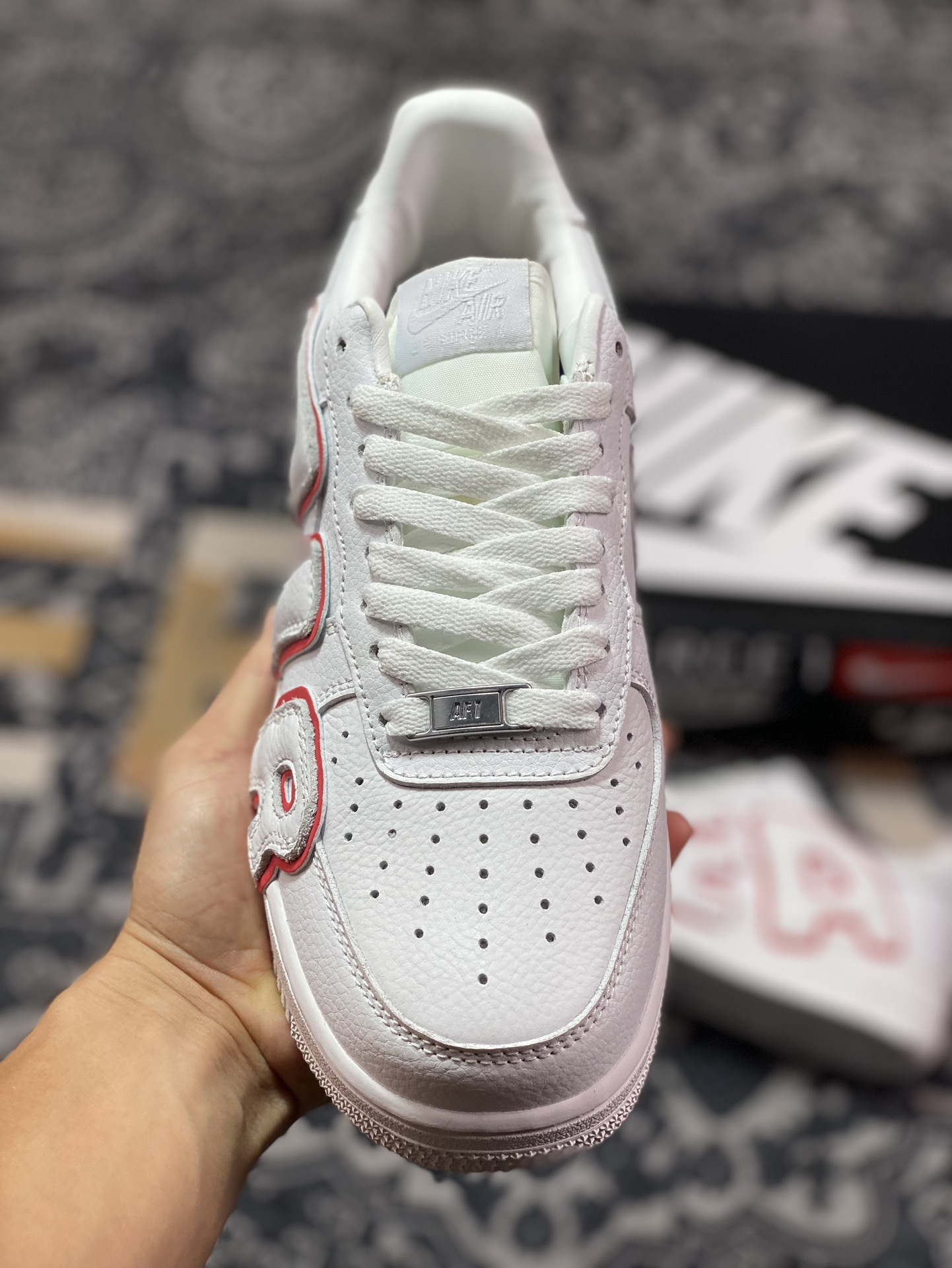 Cactus Plant Flea Market/CPFM x Nike Air Force 1 07 Low”White/Red”空军一号板鞋“皮革白红放大补丁字母”CK4746-991