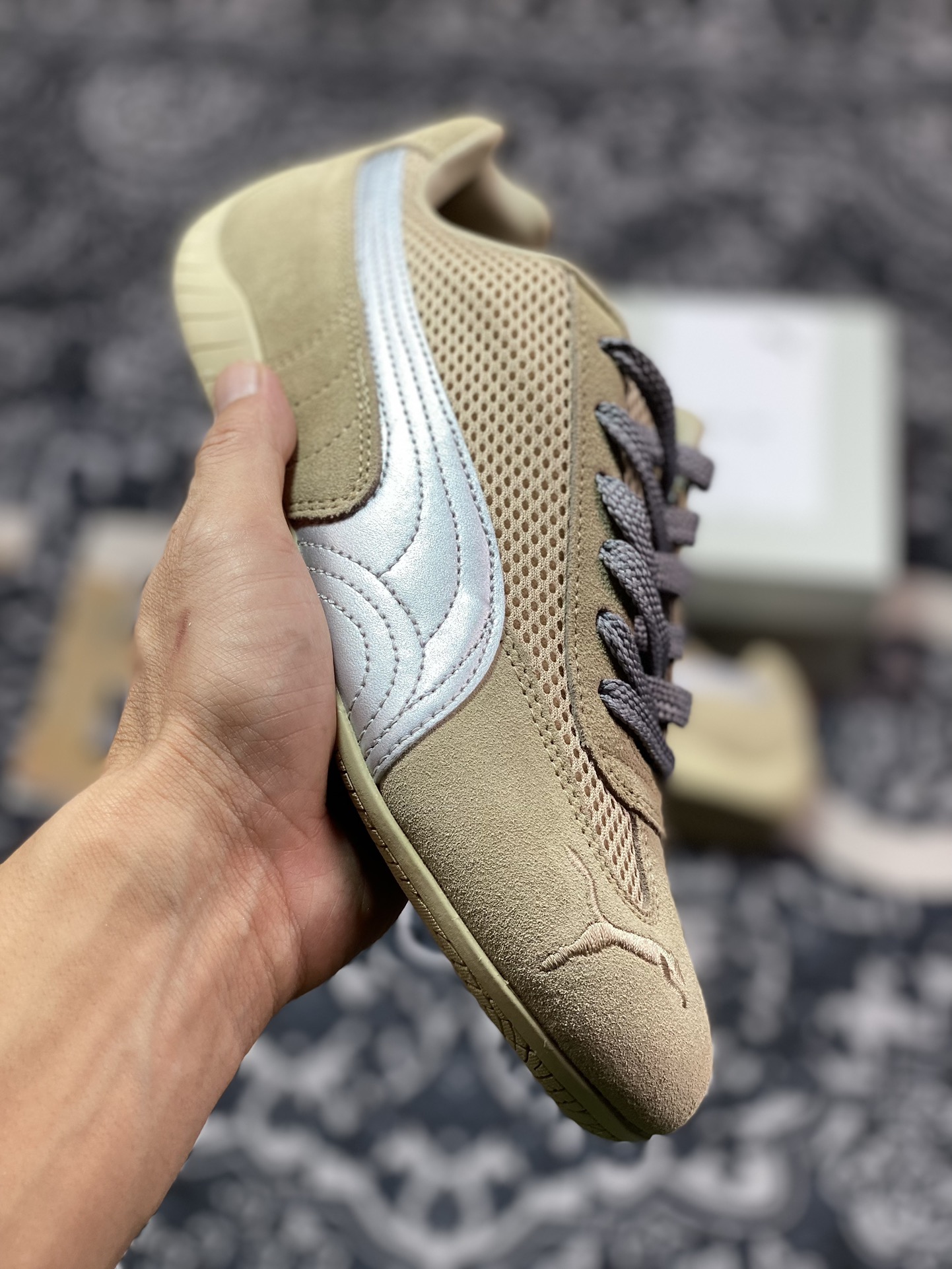 Puma Speedca”Prairie Tan Matte Silver”极速赛车系列低帮德训赛车鞋“翻毛沙土棕银”397397-02