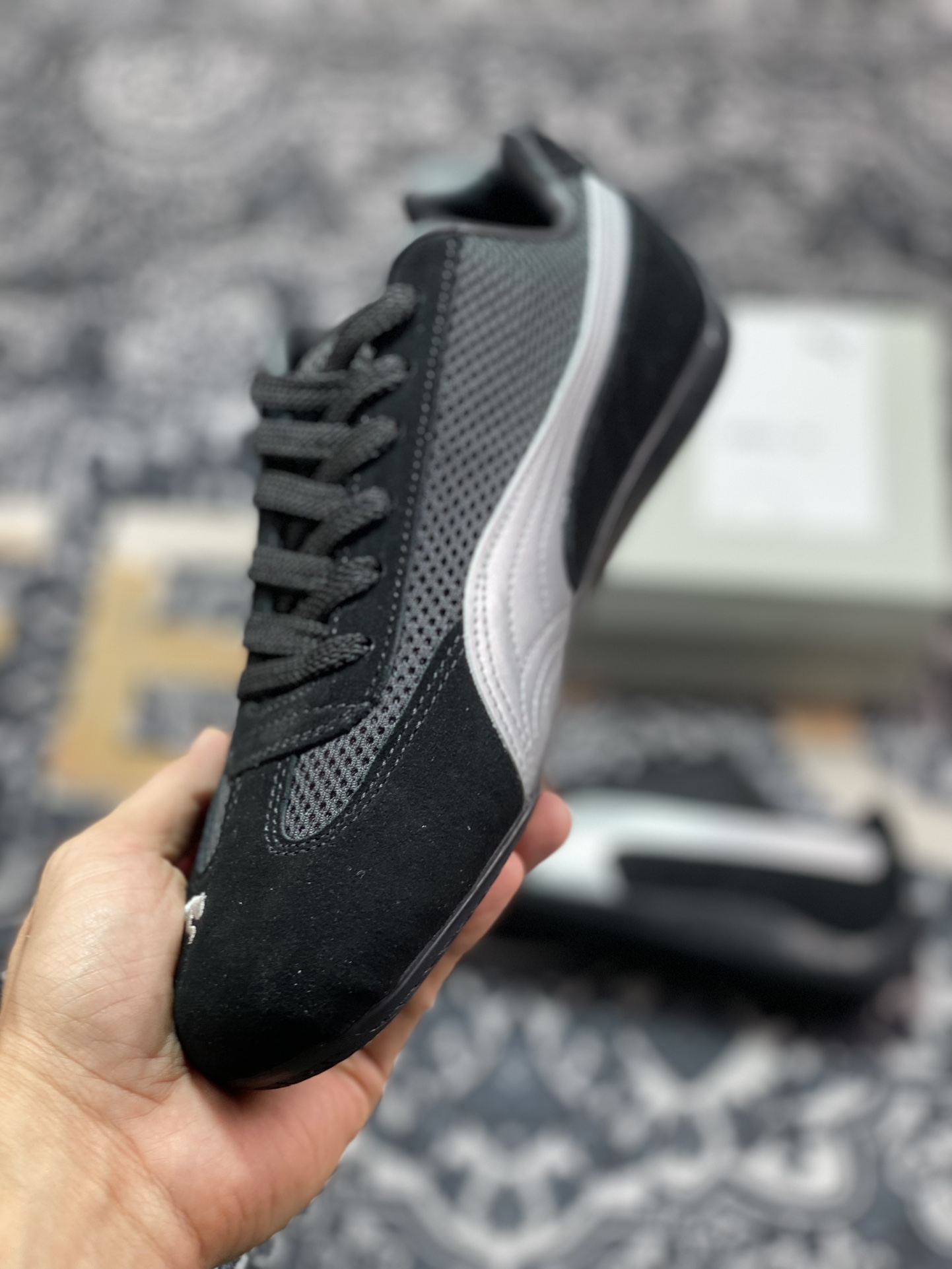 Puma Speedca”Black Shadow Grey”极速赛车系列低帮德训风拼接赛车鞋“翻毛黑银”397397-01