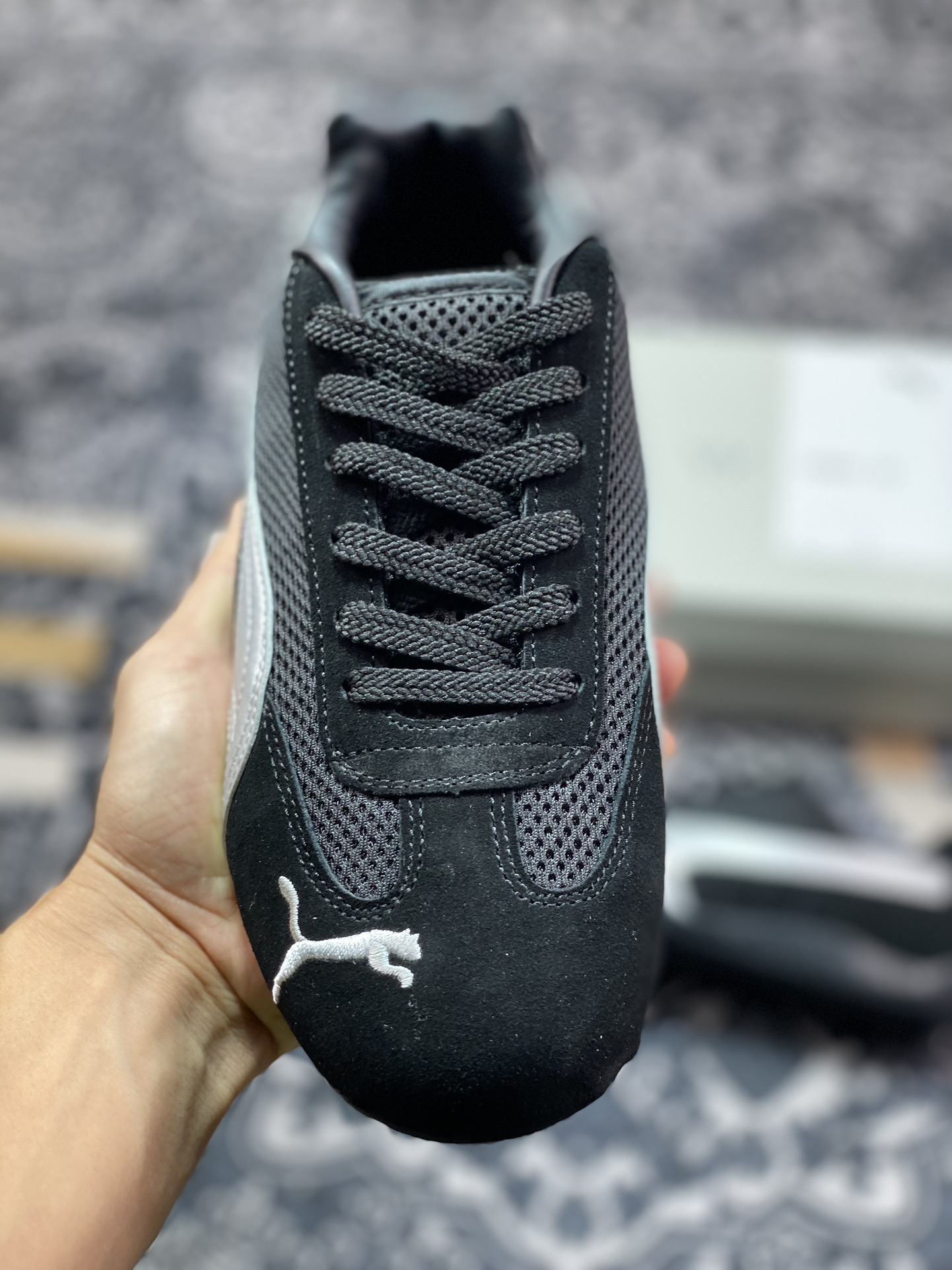 Puma Speedca”Black Shadow Grey”极速赛车系列低帮德训风拼接赛车鞋“翻毛黑银”397397-01