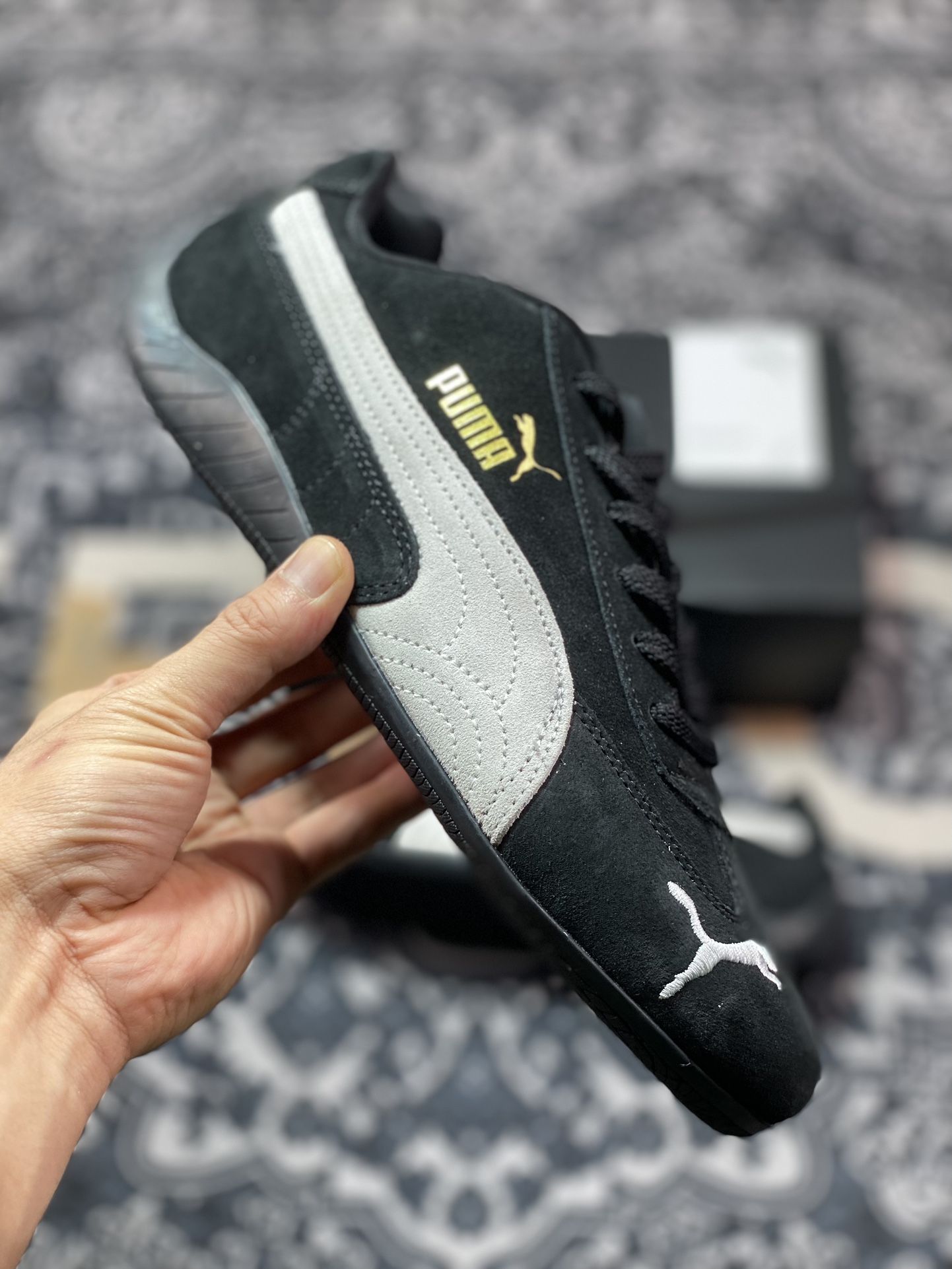 彪马Puma Speedcat OG”Black/White”极速赛车系列低帮德训赛车鞋“翻毛黑米白金LOGO”398846-01