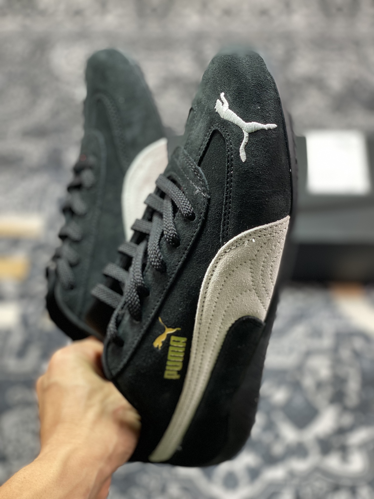 彪马Puma Speedcat OG”Black/White”极速赛车系列低帮德训赛车鞋“翻毛黑米白金LOGO”398846-01