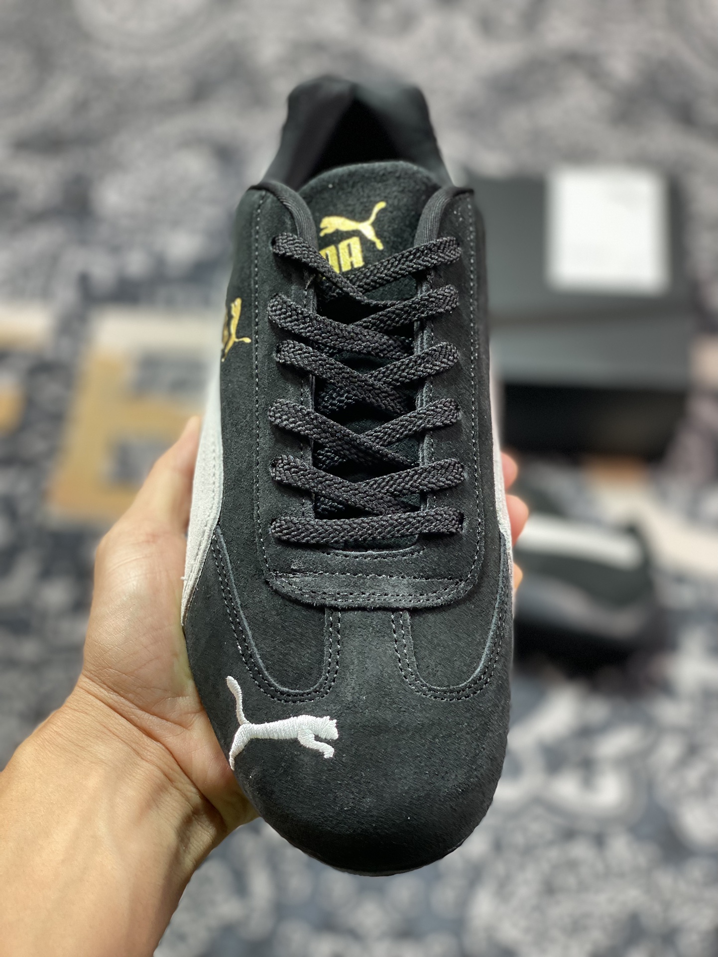 彪马Puma Speedcat OG”Black/White”极速赛车系列低帮德训赛车鞋“翻毛黑米白金LOGO”398846-01