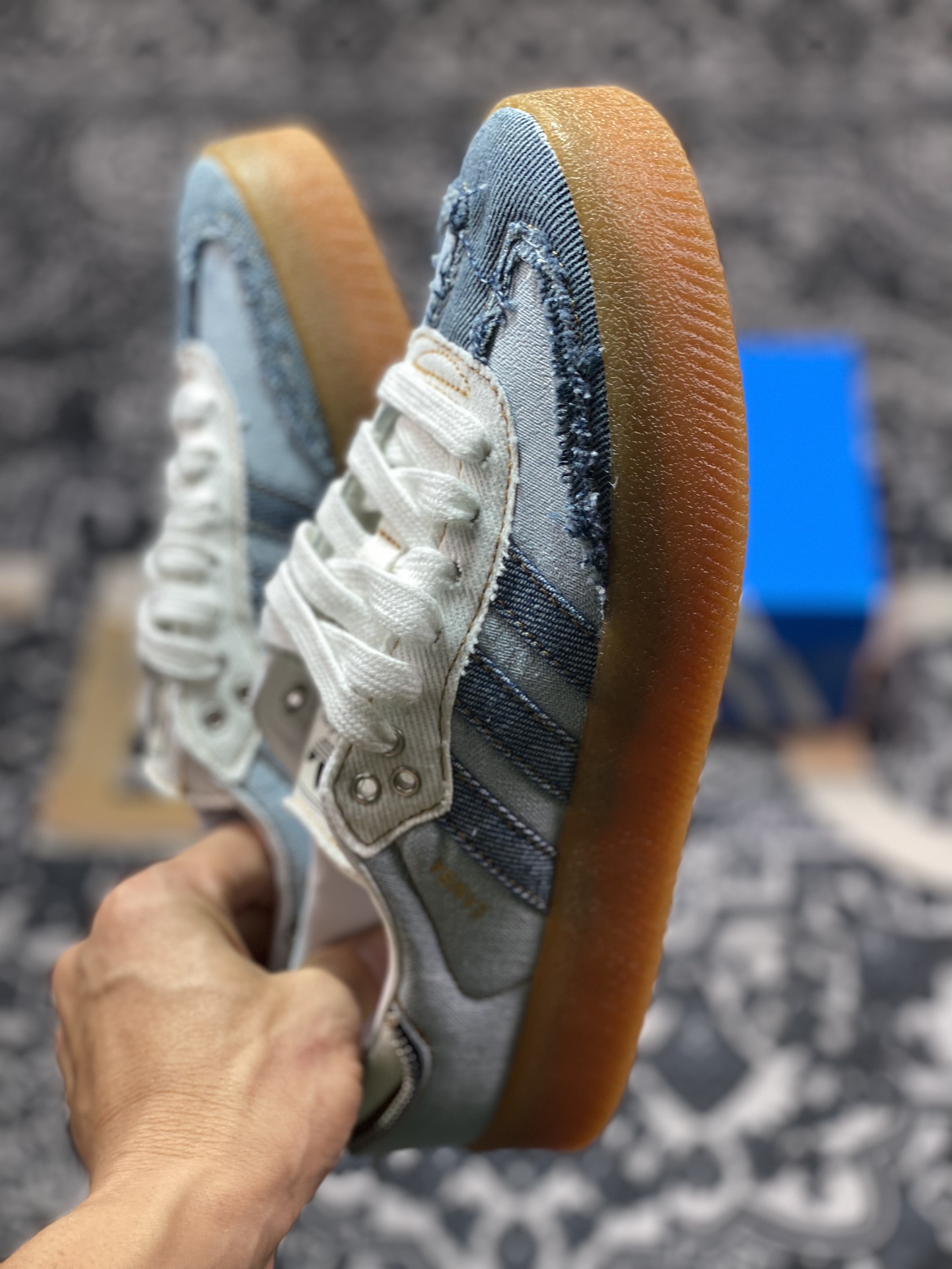 Atmos x Adidas Originals Sambae”Stacked Denim”桑巴舞加大厚底板鞋“拉链牛仔浅蓝深蓝生胶底”II0001