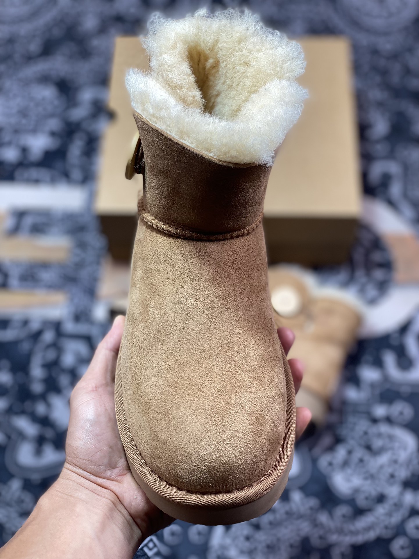 UGG W Mini Bailey Button II 迷你贝莉纽扣2.0系列经典女士短筒休闲百搭短靴“栗子棕加绒”1016422-CHE