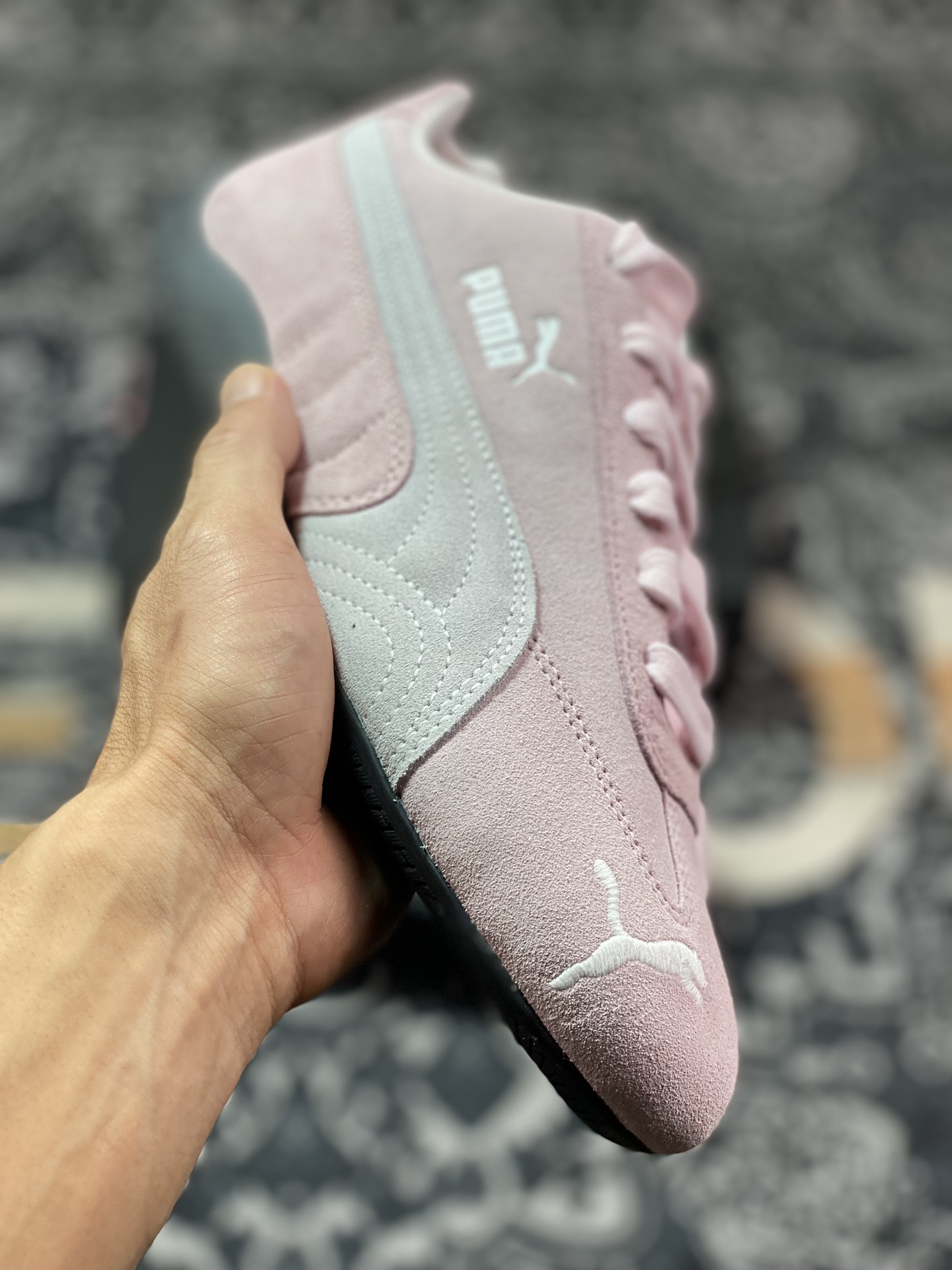 彪马Puma Speedcat OG SD”Pink White”极速赛车系列低帮德训赛车鞋“翻毛浅粉灰白LOGO”398846-04