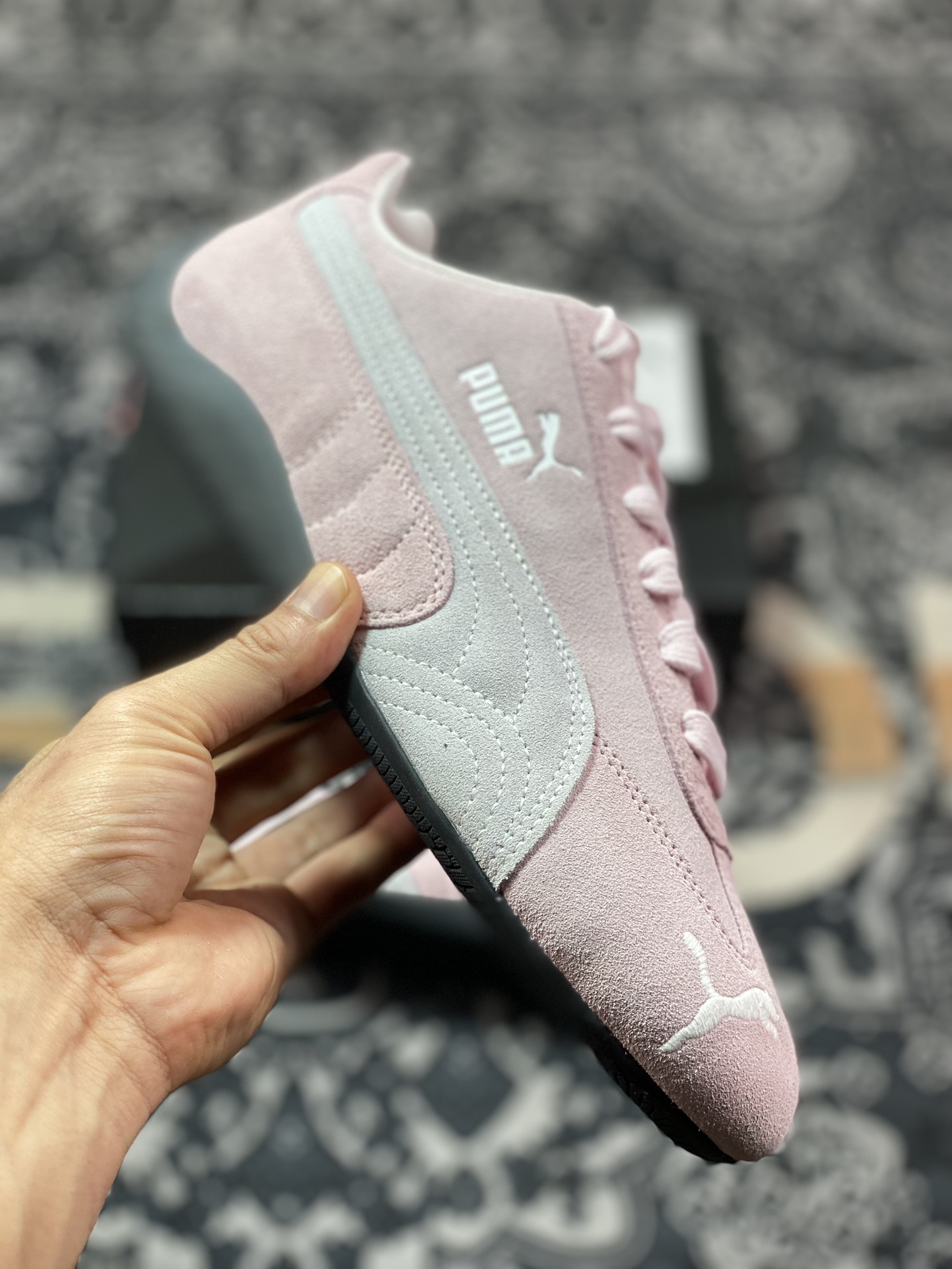 彪马Puma Speedcat OG SD”Pink White”极速赛车系列低帮德训赛车鞋“翻毛浅粉灰白LOGO”398846-04