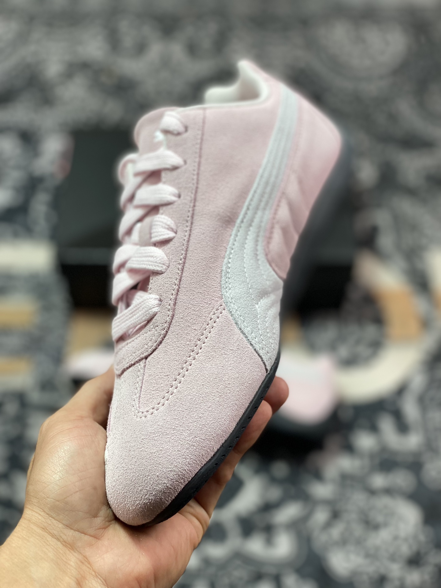 彪马Puma Speedcat OG SD”Pink White”极速赛车系列低帮德训赛车鞋“翻毛浅粉灰白LOGO”398846-04