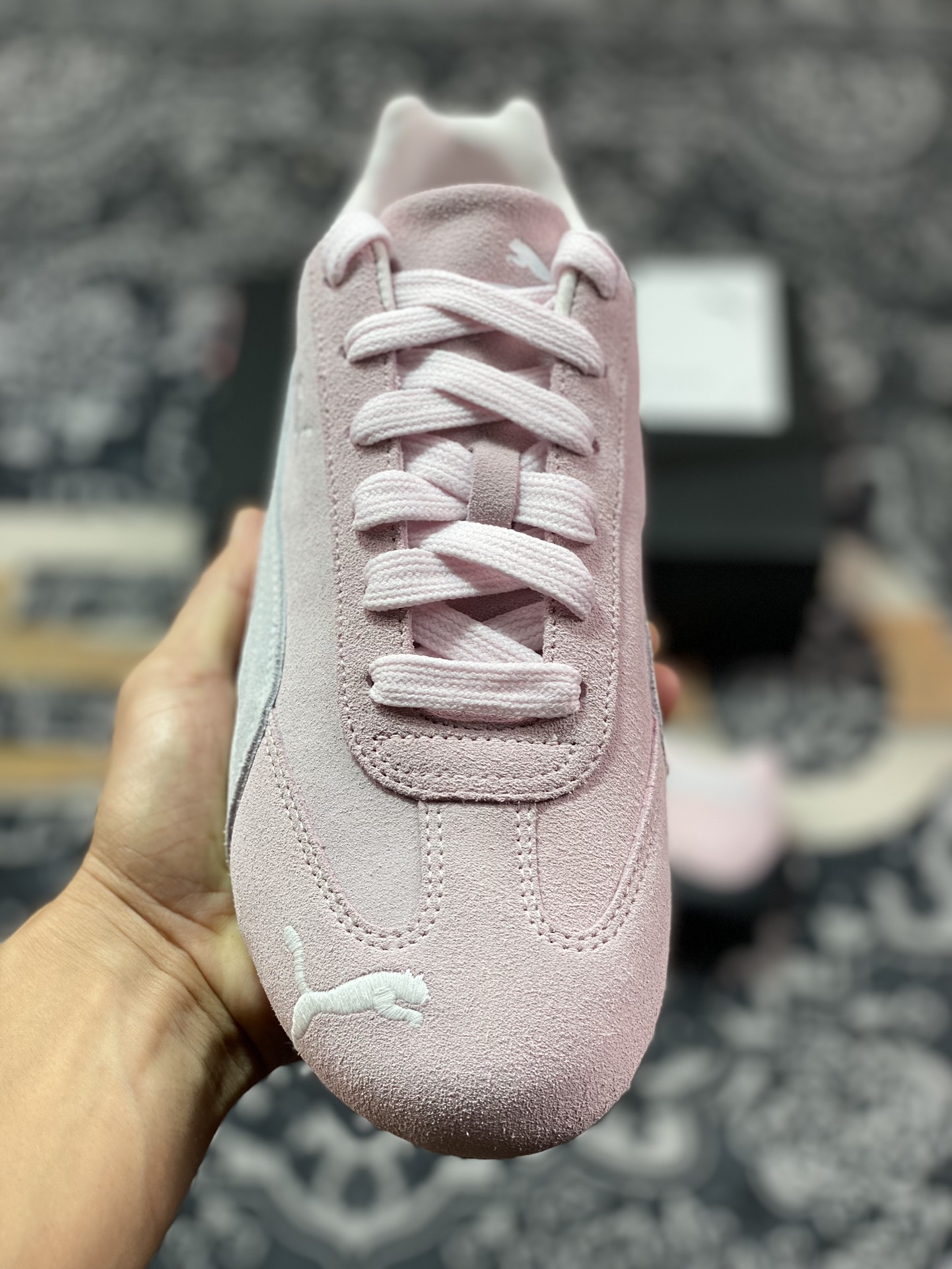 彪马Puma Speedcat OG SD”Pink White”极速赛车系列低帮德训赛车鞋“翻毛浅粉灰白LOGO”398846-04