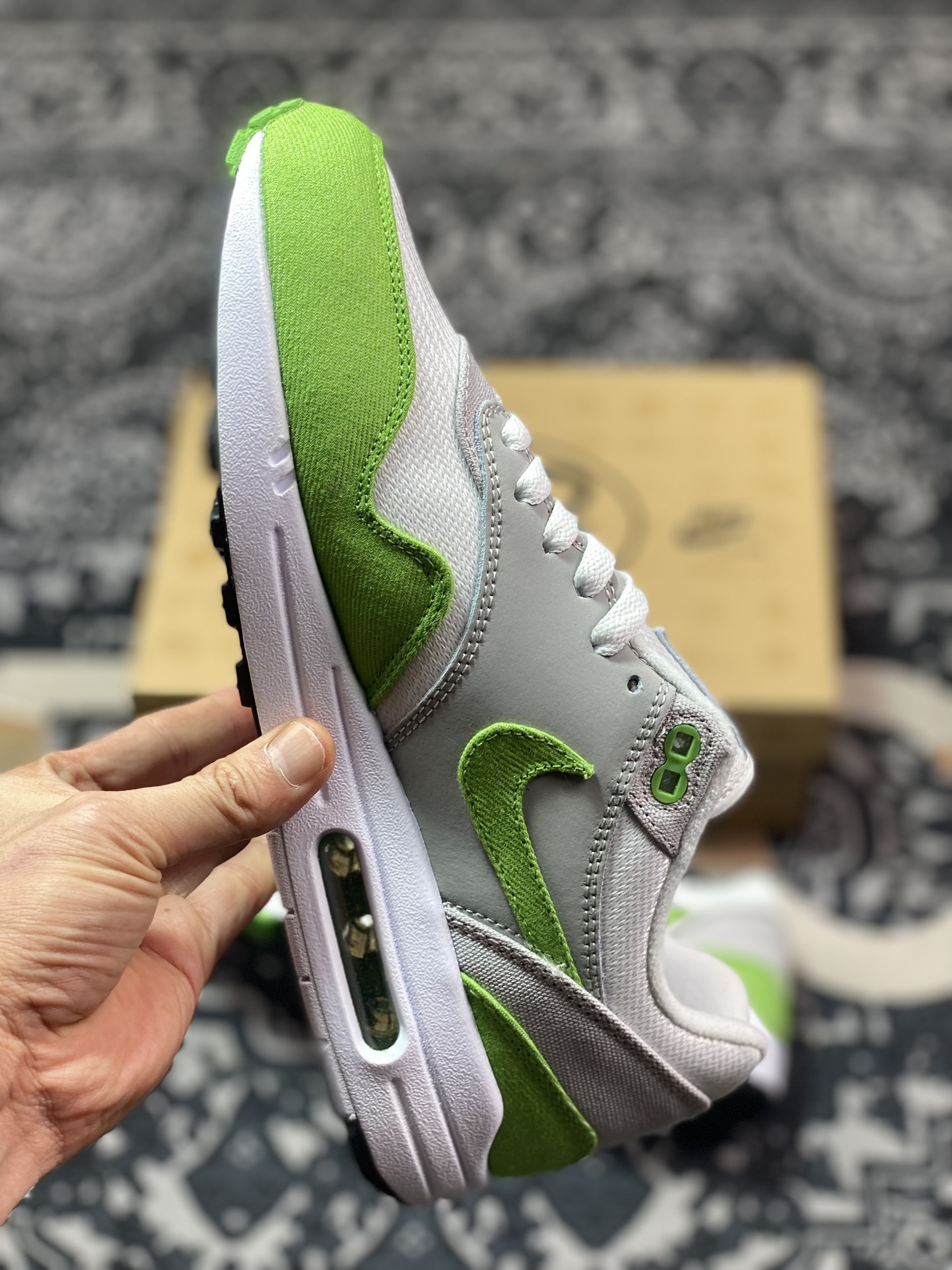 Patta x Nike Air Max 1”Chlorophyll 2024”初代系列低帮慢跑鞋“联名白灰叶绿素24版”HF1012-300