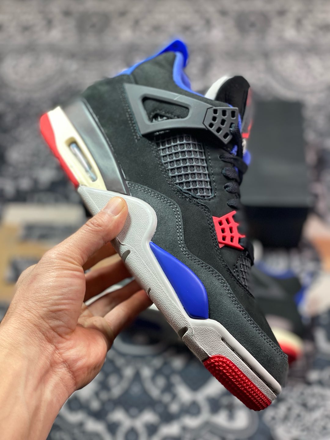 优选 原装级别#Air Jordan AJ4 Rare Air Laser 黑蓝红 FV5029-003