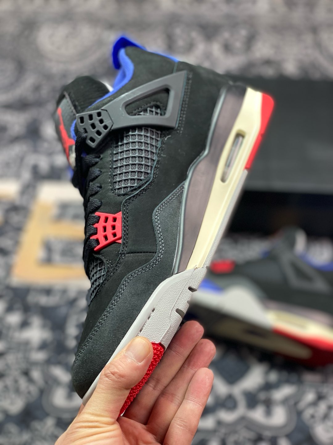 优选 原装级别#Air Jordan AJ4 Rare Air Laser 黑蓝红 FV5029-003