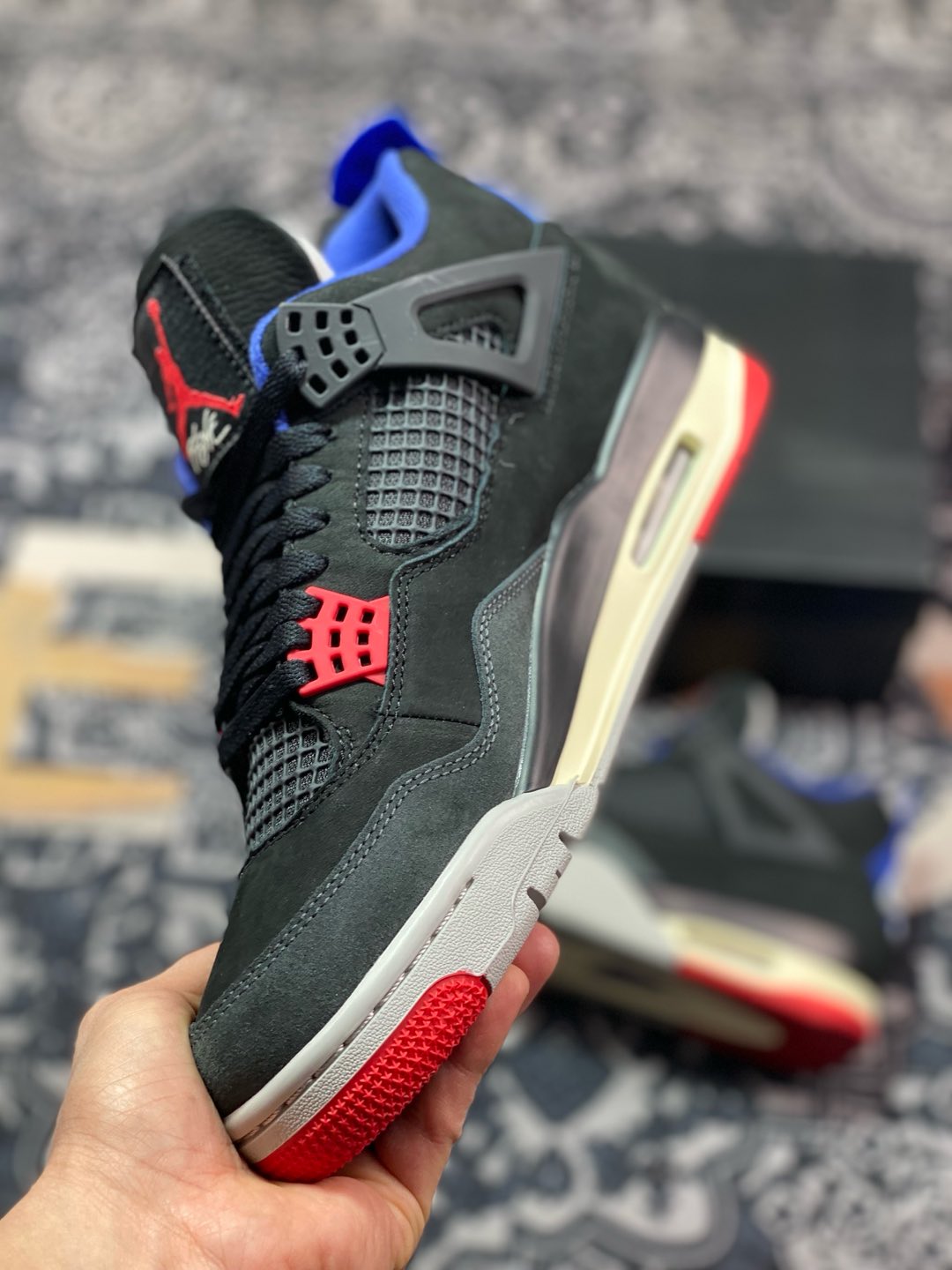 优选 原装级别#Air Jordan AJ4 Rare Air Laser 黑蓝红 FV5029-003