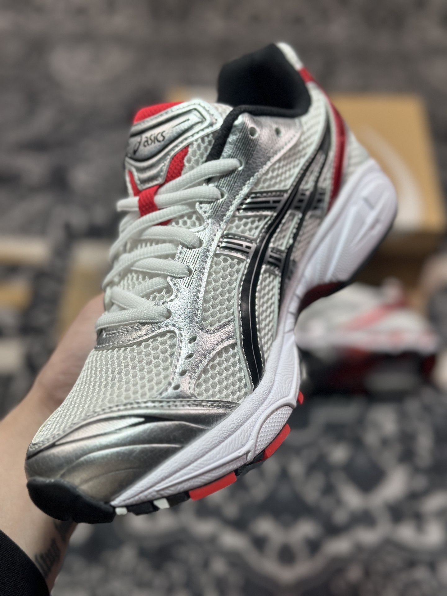 A8200  Asics Gel-Kayano 14 白银红 亚瑟士14代 纳米纤维气垫百搭休闲运动慢跑鞋 1201A019-103