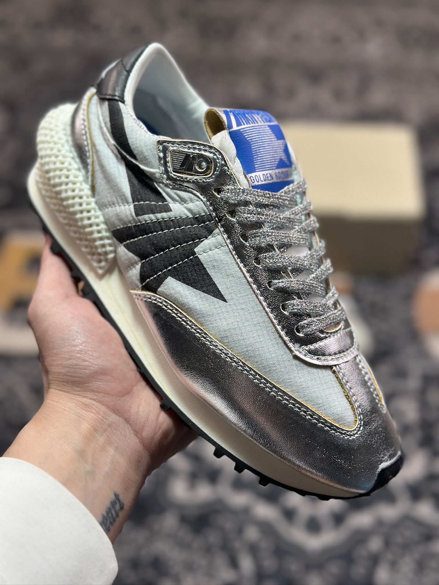 B3260  GGDB/Golden Goose Marathon Leather Trimmed sneakers 马拉松系列低帮跑鞋“皮革金属银黑” GMF00684.F005667.60246
