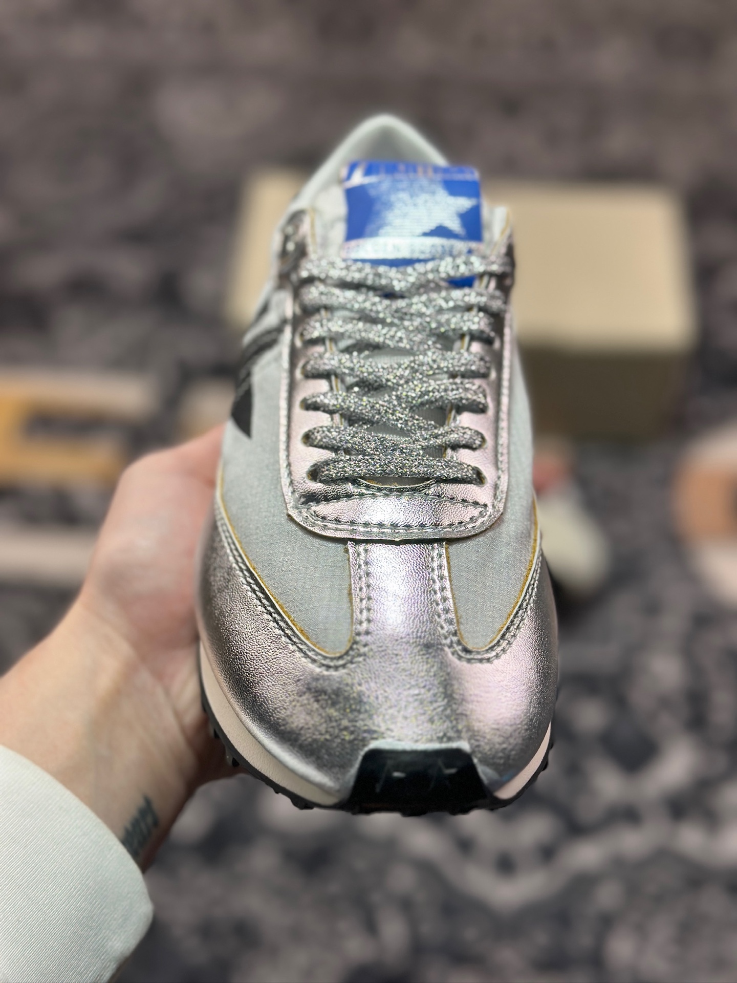B3260  GGDB/Golden Goose Marathon Leather Trimmed sneakers 马拉松系列低帮跑鞋“皮革金属银黑” GMF00684.F005667.60246