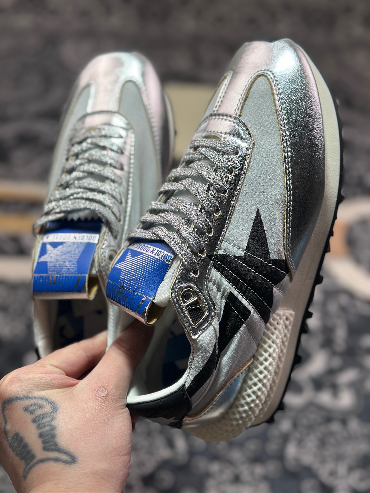 B3260  GGDB/Golden Goose Marathon Leather Trimmed sneakers 马拉松系列低帮跑鞋“皮革金属银黑” GMF00684.F005667.60246