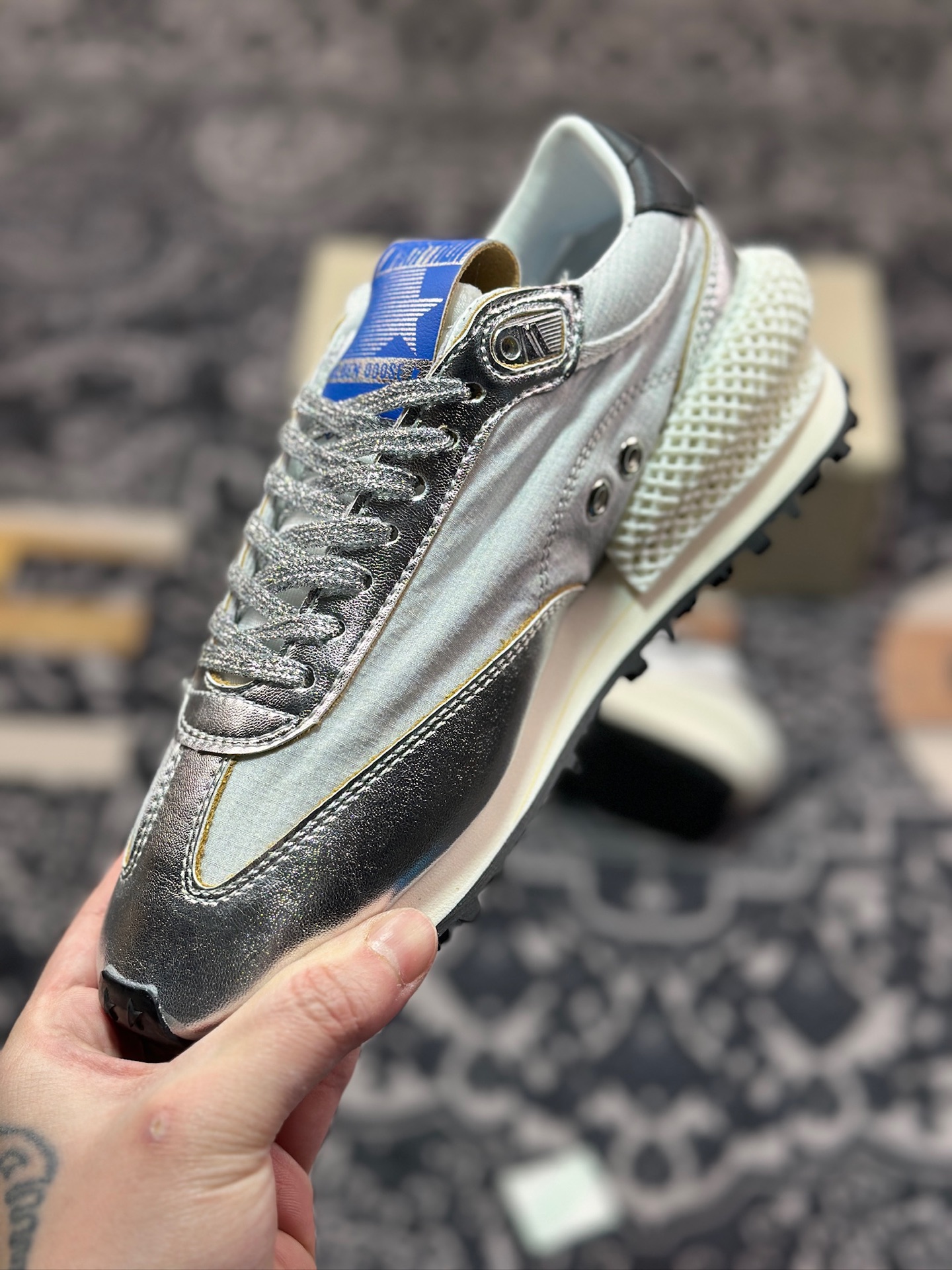 B3260  GGDB/Golden Goose Marathon Leather Trimmed sneakers 马拉松系列低帮跑鞋“皮革金属银黑” GMF00684.F005667.60246